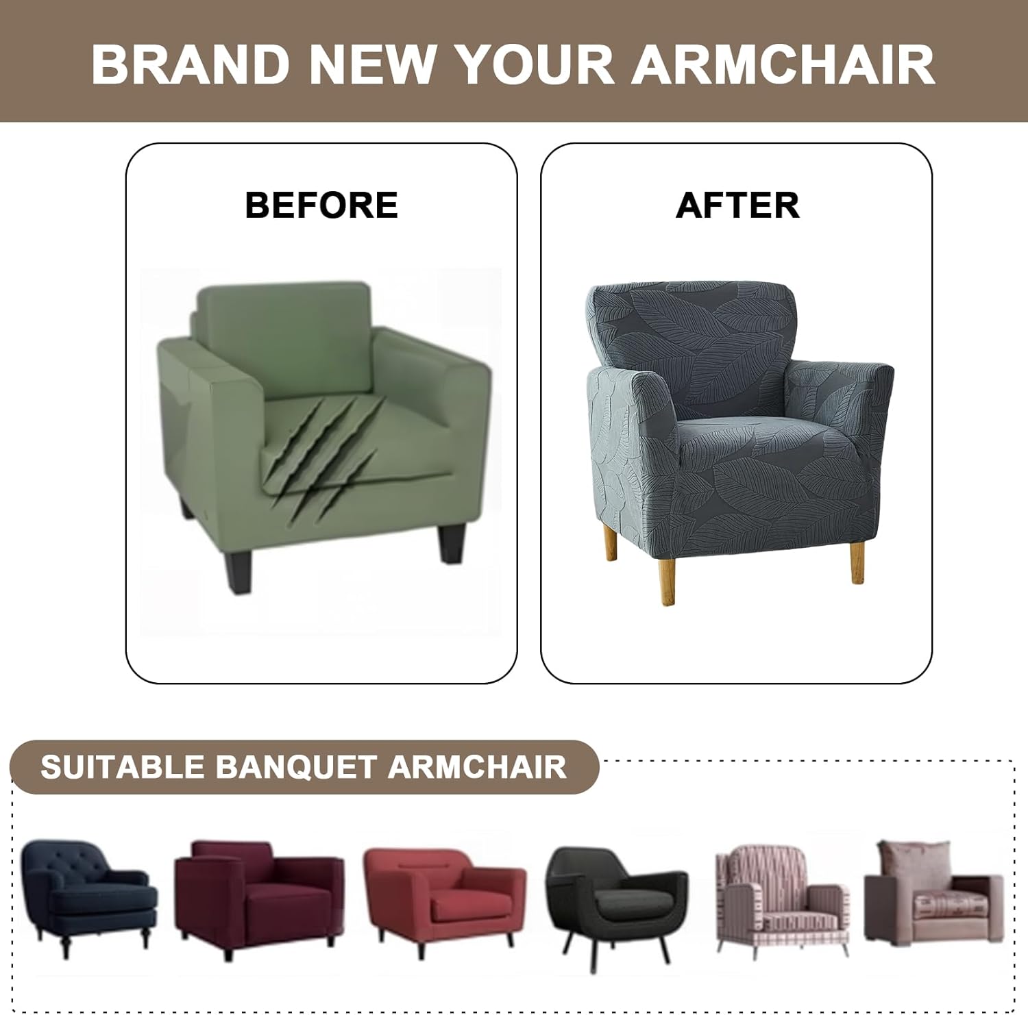 Eco-Ancheng Banquet Armchair Slipcovers Accent Chair Covers1-Piece Stretch Chair Slipcovers with Arms Anti Slip Armchair Sofa Covers Furniture Protector for Kids Pets Living Room Decor,09