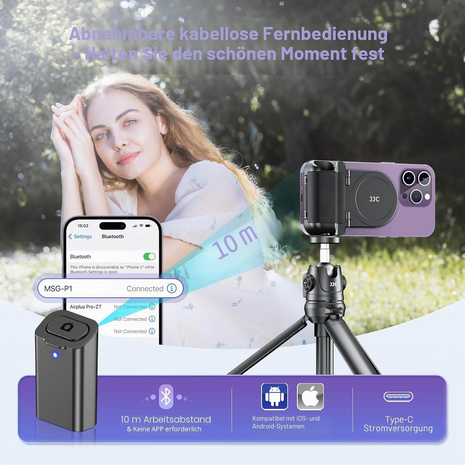Magnetischer Smartphone Grip, Schwarz iPhone Kameragriff mit Abnehmbarer Drahtloser Fernbedienung, Kompatibel mit Magsafe, Kompatibel für iPhone 16 15 14 13 12 Android Handy Selfies, Handy-Halterung
