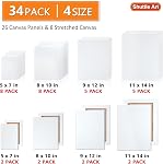 Shuttle Art Canvases for Painting, 34 Pack Multi Sizes Stretched Canvas and Canvas Panels, 5x7”, 8x10”, 9x12”, 11x14”, 100% Cotton Primed Canvas Boards for Painting, Blank Canvas for Acrylic Oil Paint