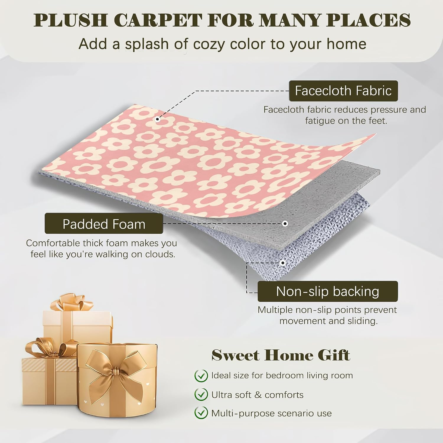 5x7 Area Rugs,Vintage Pink Groovy Flowers Area Rugs for Living Room Washable Rug Soft Carpet Indoor Floor Non-Shedding Carpets for Bedroom Dining Room Farmhouse Nursery Home Office