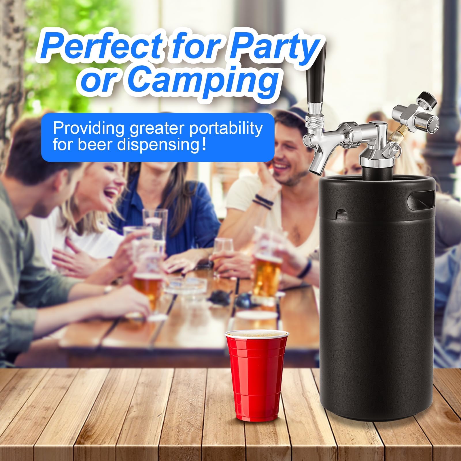 128 OZ Mini-Fass-Growler-Bierzapfanlage, tragbares Edelstahlfass mit selbstschließendem Federhahn und 0-60 PSI Fassregler, Bierzapfanlage für Fassbier (Mattschwarz)