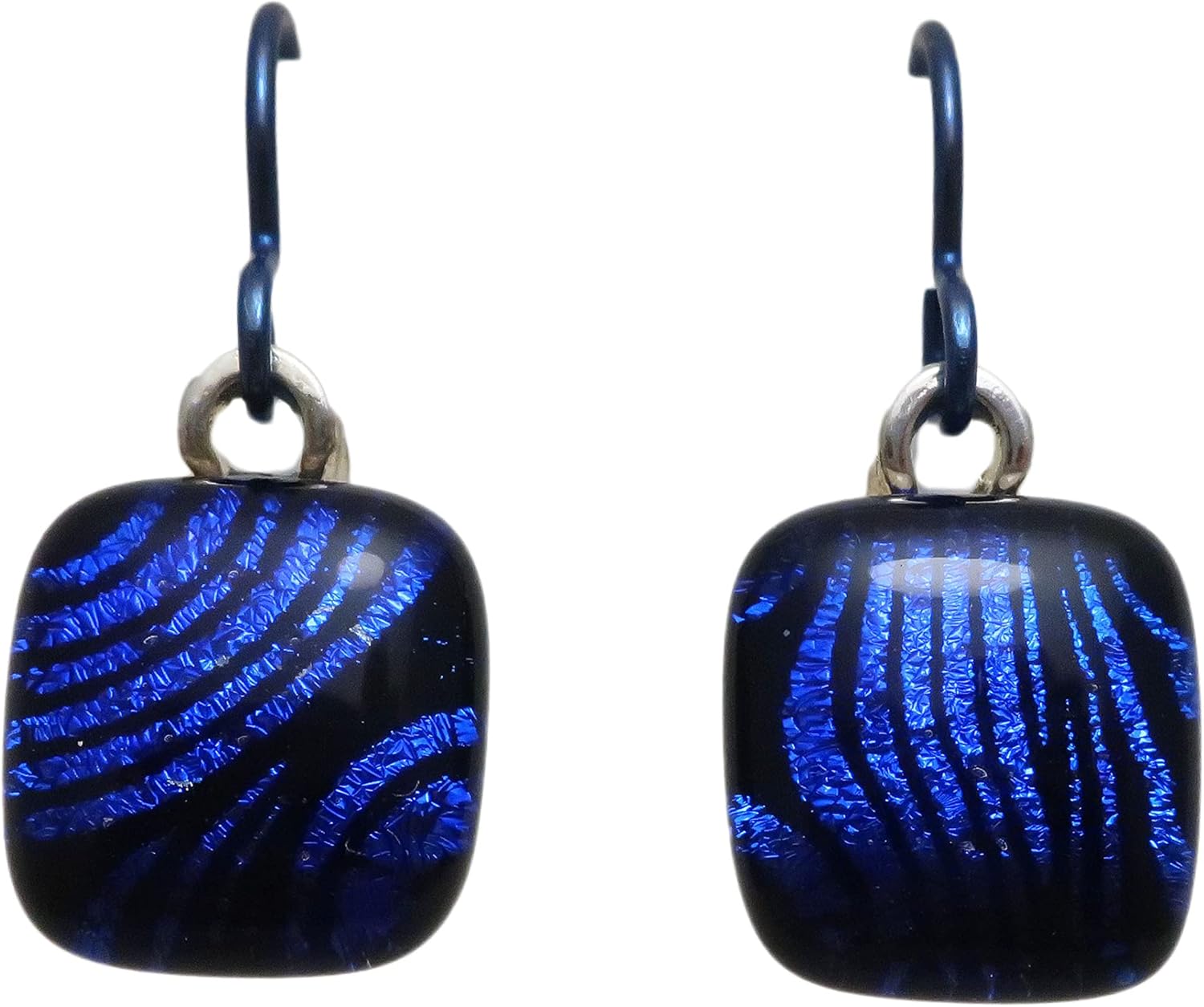 Bright Cobalt Blue Waves Fused Dichroic Glass Hypoallergenic Niobium Dangle Earrings N144