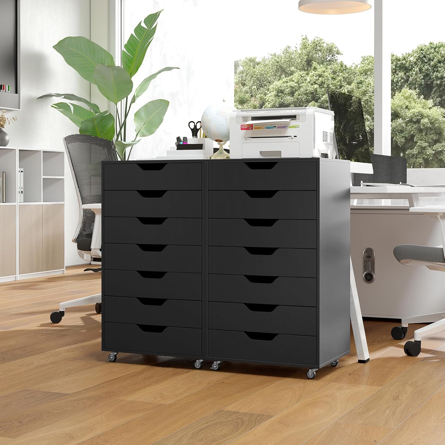 7 Drawers Filing Cabinet, Vertical File Cabinet for Home Office, Mobile Under Desk Office Storage Cabinets with Wheels (Black)