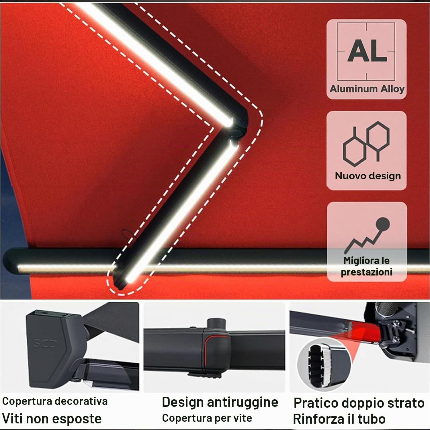 Tenda elettrica retrattile per patio, con telecomando e luce, tenda da sole in alluminio per esterni, riparo su terrazza, cortile, giardino, balcone