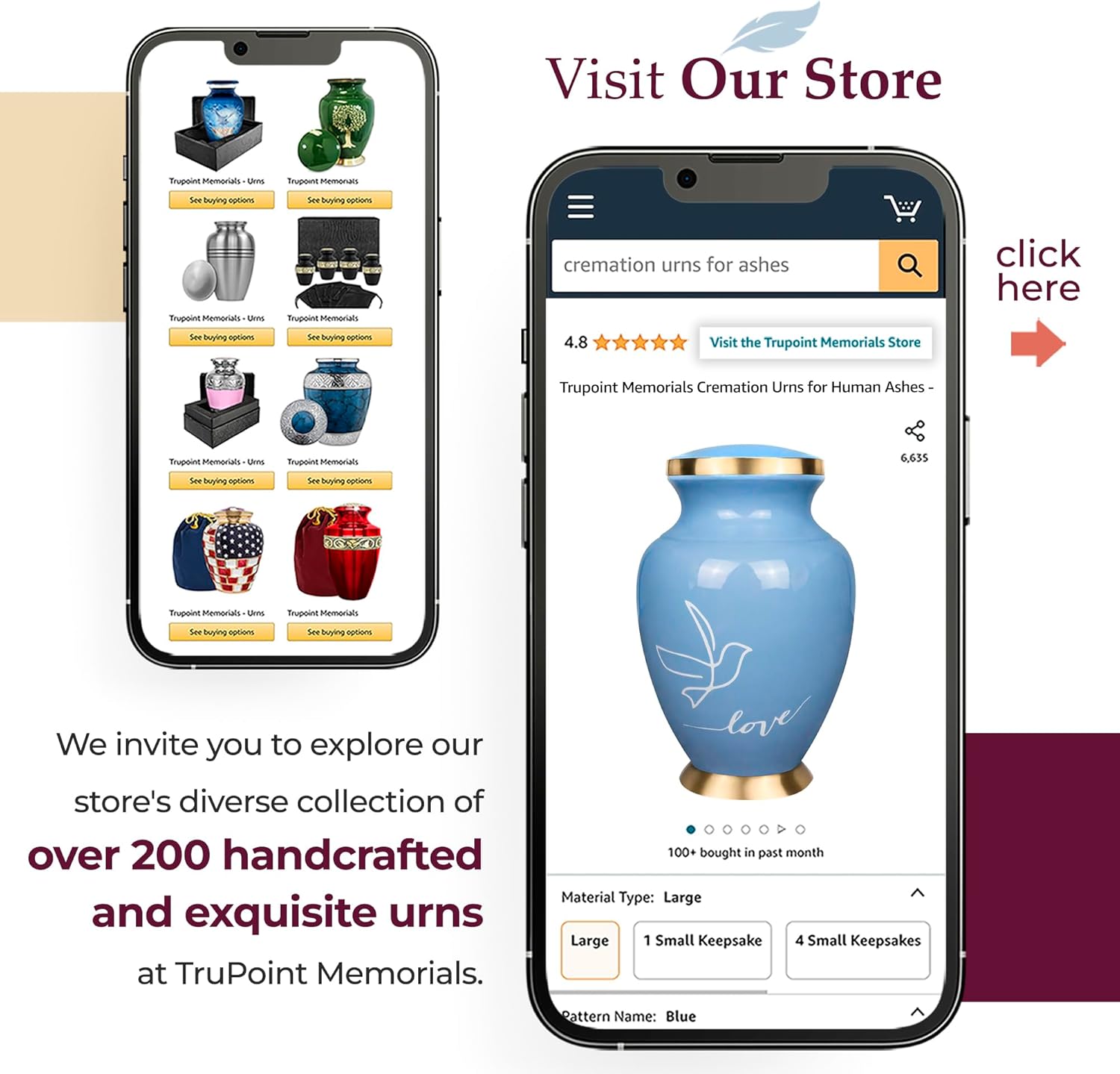 Trupoint Memorials Cremation Urns for Human Ashes, Love Dove Bird Decorative Burial Urn for Adult Men and Women, Large Light Blue