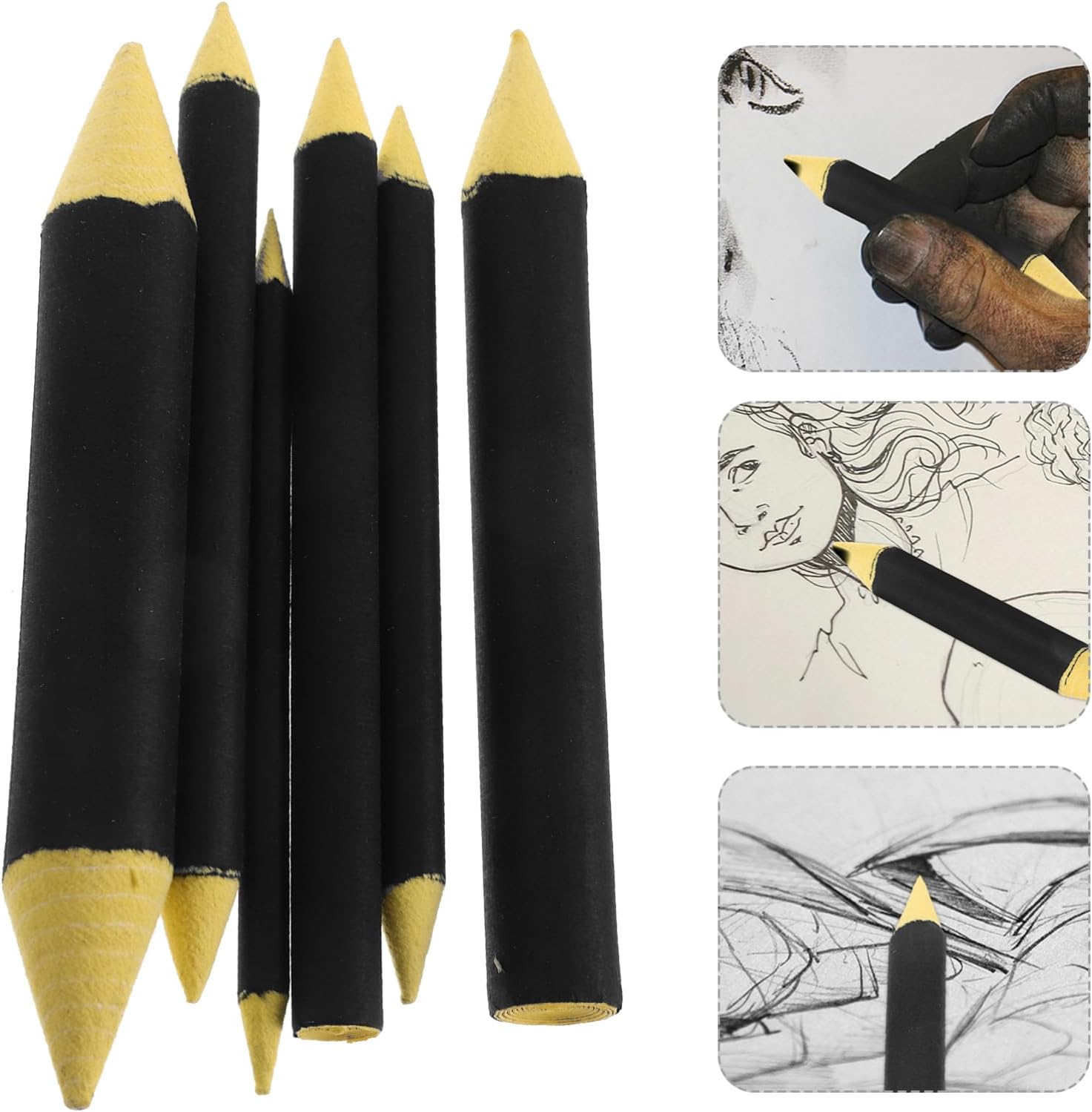 WEKAMOS 6pcs Daily Use Sketch Wiper Pen Set Art Eraser Pen Blending Stumps Shading Pencils for Artists