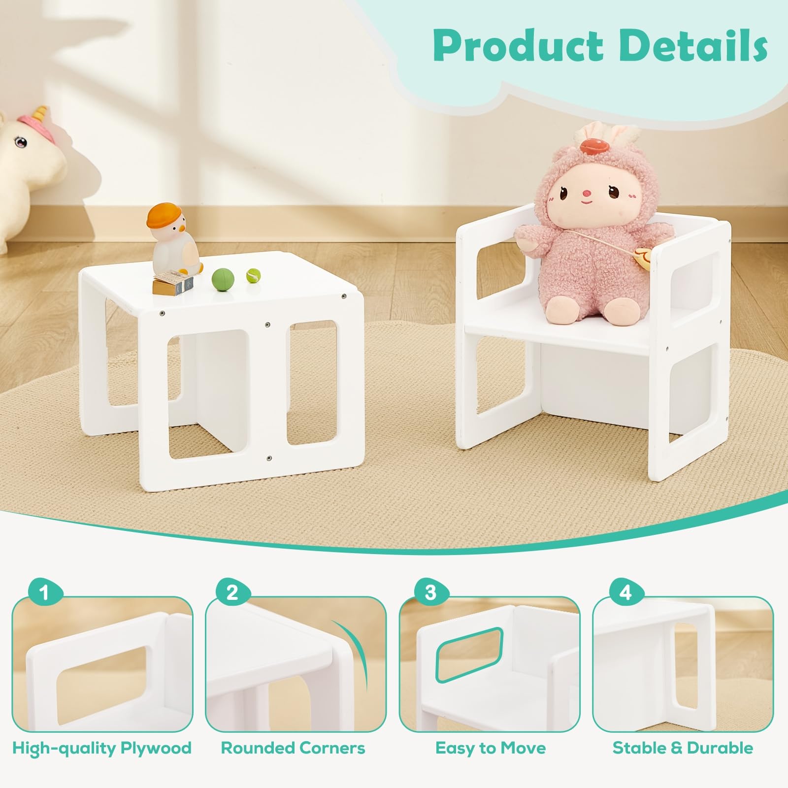 FUNLIO Chaise de Sevrage Montessori Réglable en Hauteur pour Enfants 1-3 Ans, Bois Solide, Blanc (2pcs)