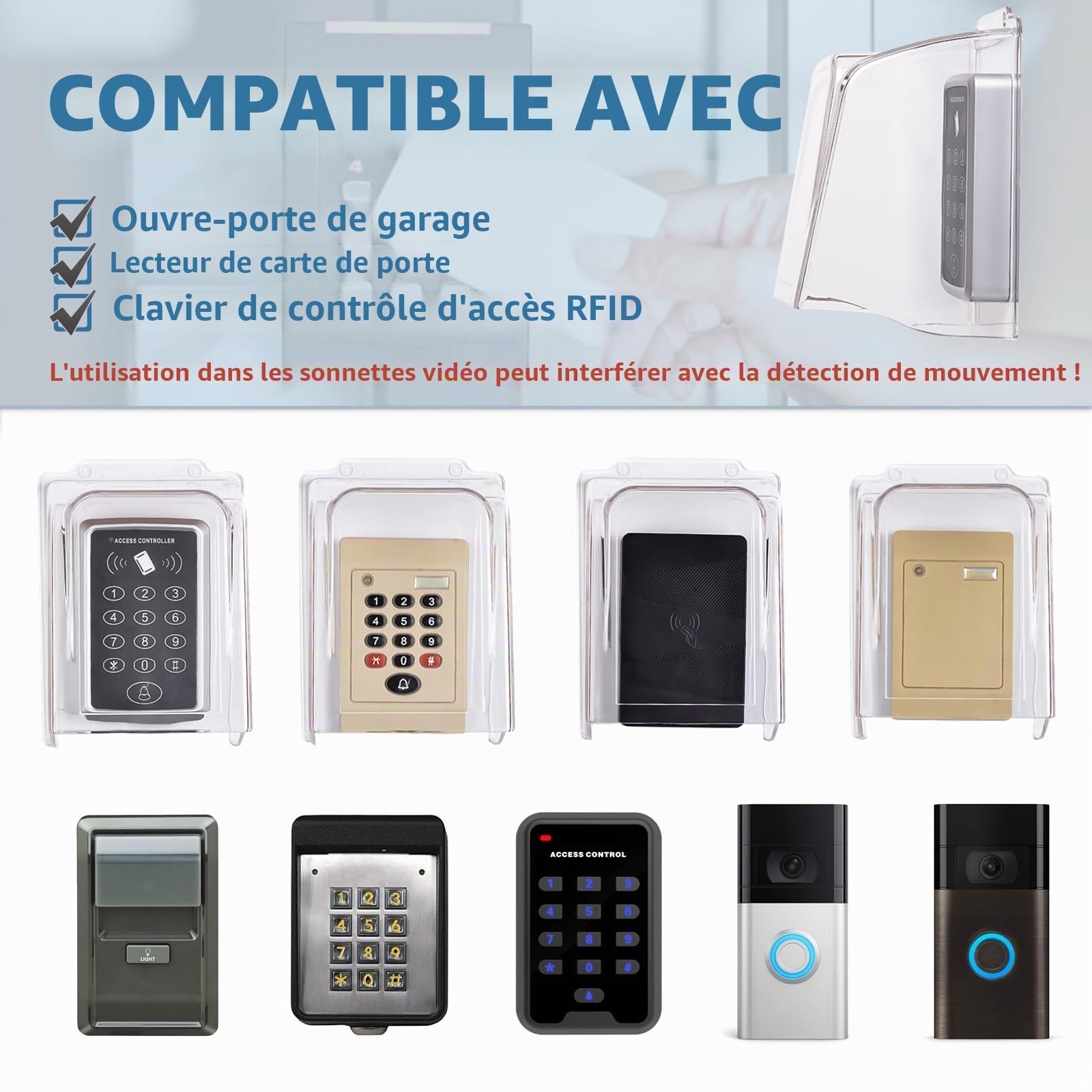 Protection contre la pluie pour sonnette de porte en plastique, protection anti-éblouissement pour sonnette de porte, accessoires pour systèmes de contrôle d'accès et de surveillance(Transparent)