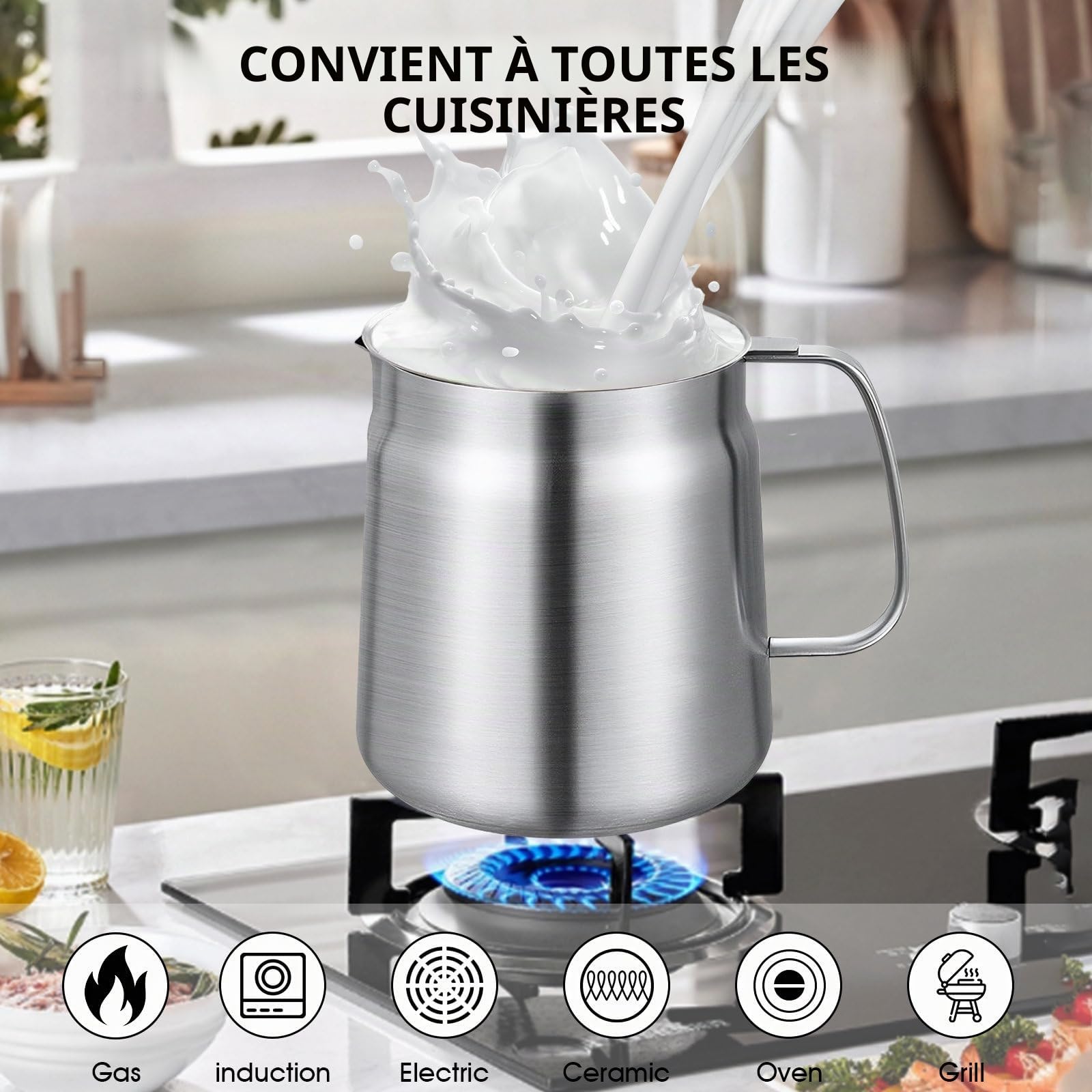 Pot de filtre à huile en acier inoxydable 304 avec panier filtrant et maille, couvercle anti-poussière et plateau antidérapant avec poignée pour stocker, frire et graisse de cuisson (2 L)