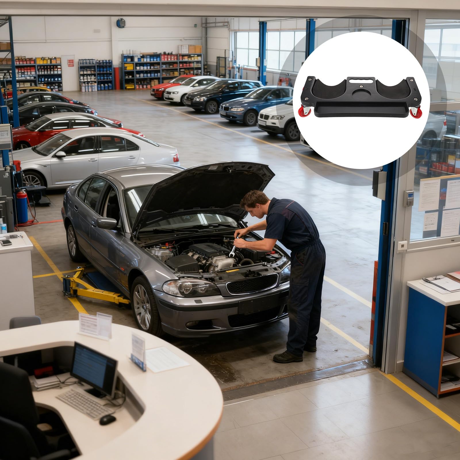 Cabilock Rodillera con Ruedas Giratorias para Taller y Reparación de Coches | Negro, Pe y Metal, Uso en Exteriores, Protección de Rodillas, Diseño Práctico