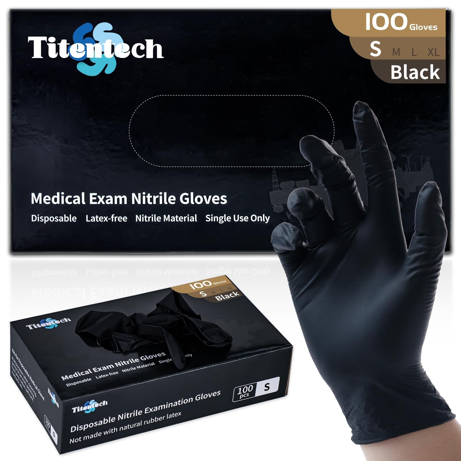 Titentech Disposable Nitrile Exam Gloves Black Cooking Gloves Disposable Food Safe 3mil 100PCS/BOX