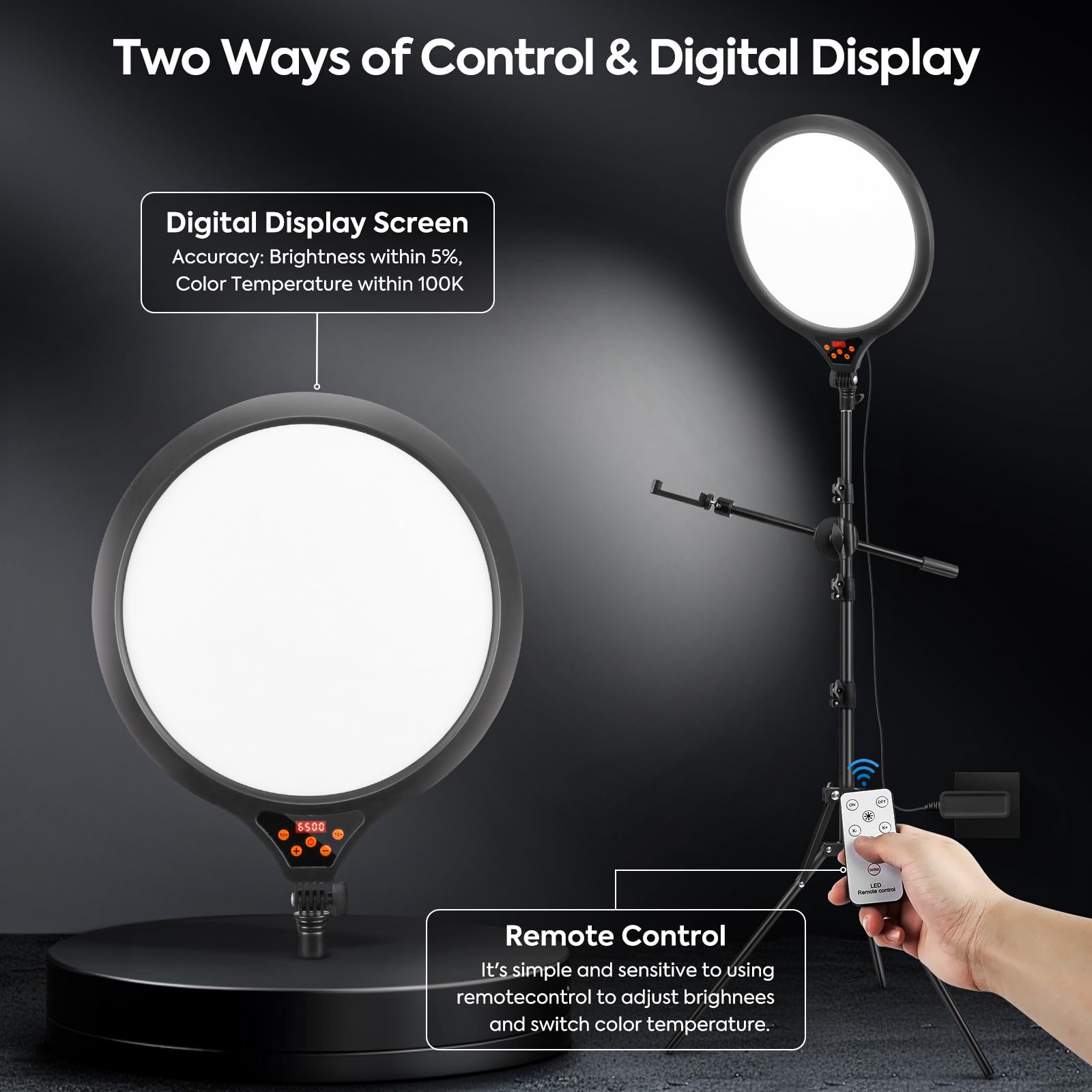 Handy Stativ mit Ringlicht 35CM, LED Videolicht Ringlicht mit Stativ für Smartphone Dimmbare 2700-6500K Digitales Anzeigefeld Fernbedienung Tragetasche für Food-Creator, Live Stream, TikTok