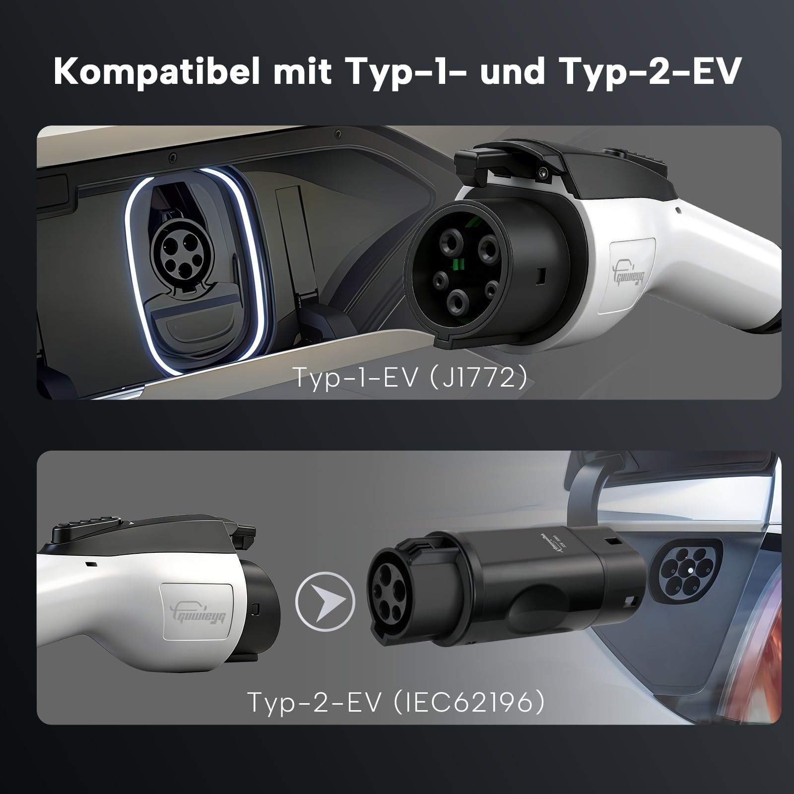 Typ 1 Ladekabel Schuko 16A /3,5kW /5M, J1772 Tragbares Ladegerät | mit Typ 1 auf Typ 2 Adapter, Verstellbarer Strom 8A/10A/13A/16A,LED-Bildschirm,6h Verzögerungstimer, IP66
