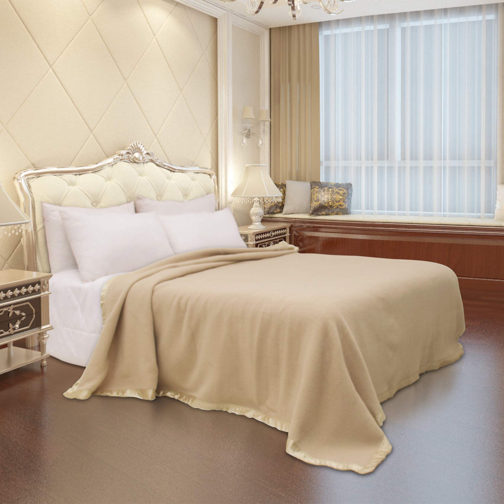 Warme Wolldecke Winter,100% Reine Neuseeländische Wolle,Kuscheldecke Flauschig,Große Wolldecke Flauschig,Geeignet für Bett und Camping,Queen-Size/Doppelbett-Größe(Beige,200x230cm)