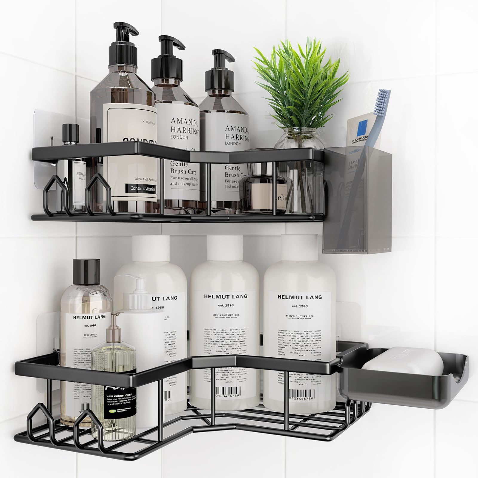 QHMCHLDZ Adhesive Shower Caddy 4 Pack Corner Bath Organizer Rustproof Stainless Steel Shower Shelves with Large Capacity No