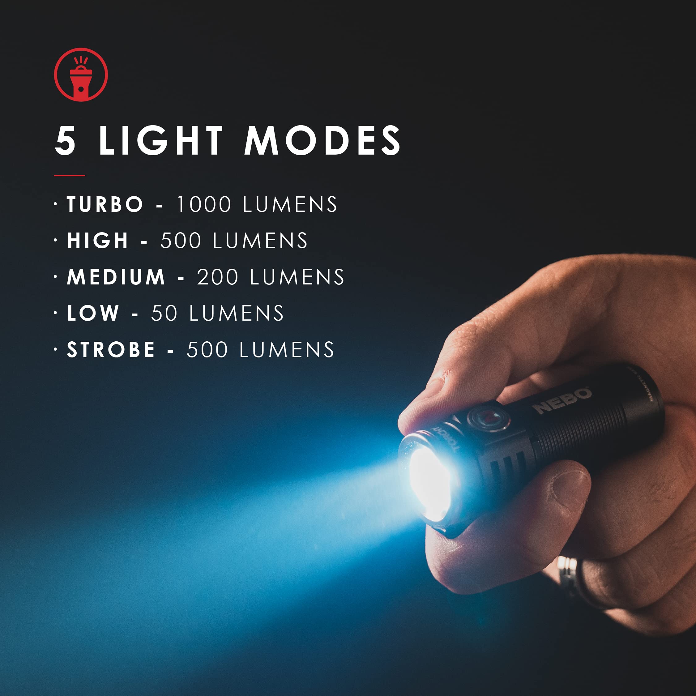 7000 lumen flashlight with multiple light modes and features