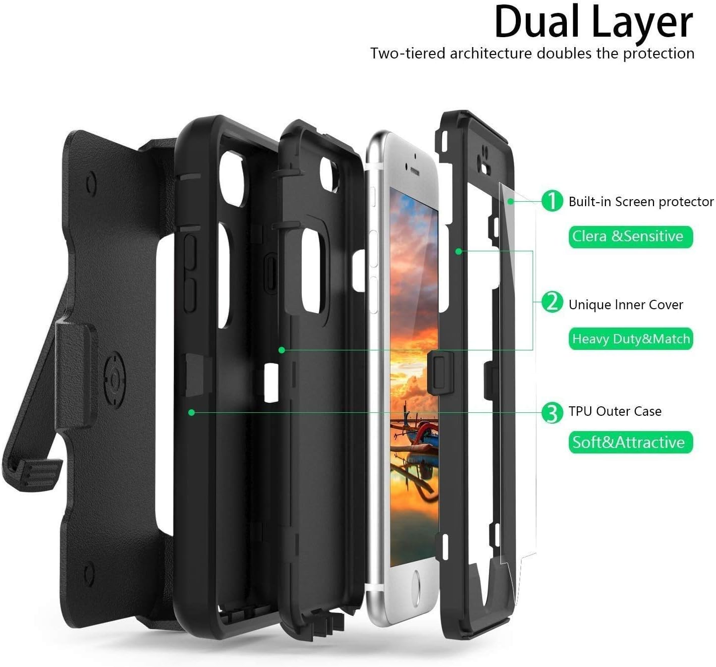 MBLAI iPhone 6 Case, iPhone6s Case, Defender 4 Layers Shockproof Drop Proof Built-in Screen Protector with Belt Clip Case Cover for iPhone 6/6s [4.7 inch] (Black)