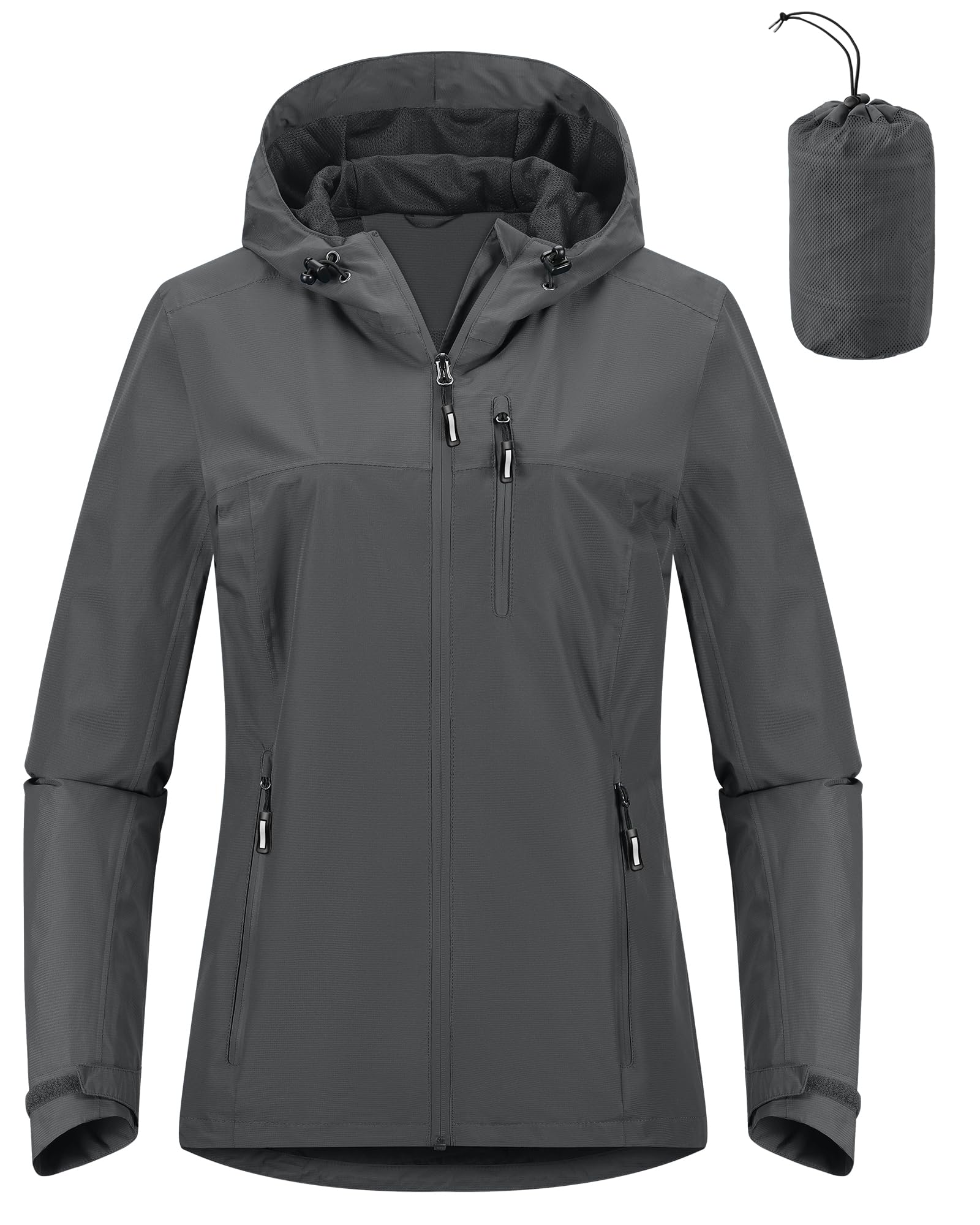 Outdoor Ventures Damen Regenjacke 10000MM Wasserdicht Leichte Gefüttert Packbar Sportjacke Funktionsjacke Atmungsaktiv Fahrrad Jacke mit Kapuze