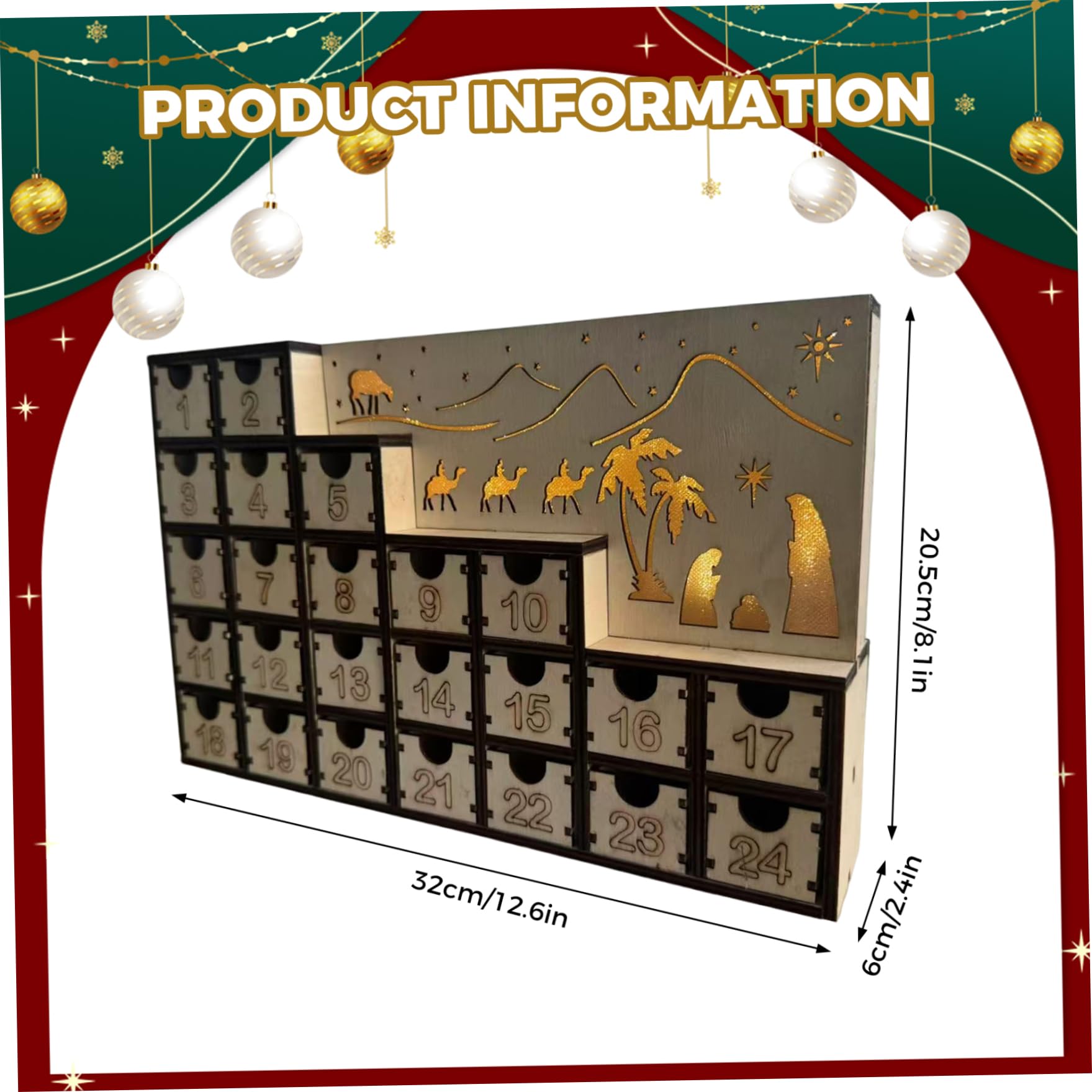 Calendario dell'Avvento in legno con cassetti LED Conto alla rovescia per 24 giorni Calendari dell'Avvento vuoti fai-da-te da riempire riutilizzabili per decorazioni per feste natalizie