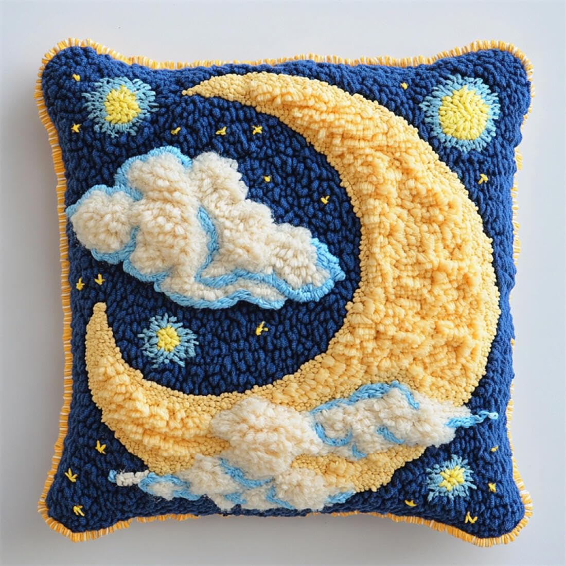 Kitquiver Latch Hook Cushion Set Cartoon Moon Latch Hook Kit for Adults Beginners Embroidery Crochet Set DIY Throw Pillow Covers Kits 17x17In