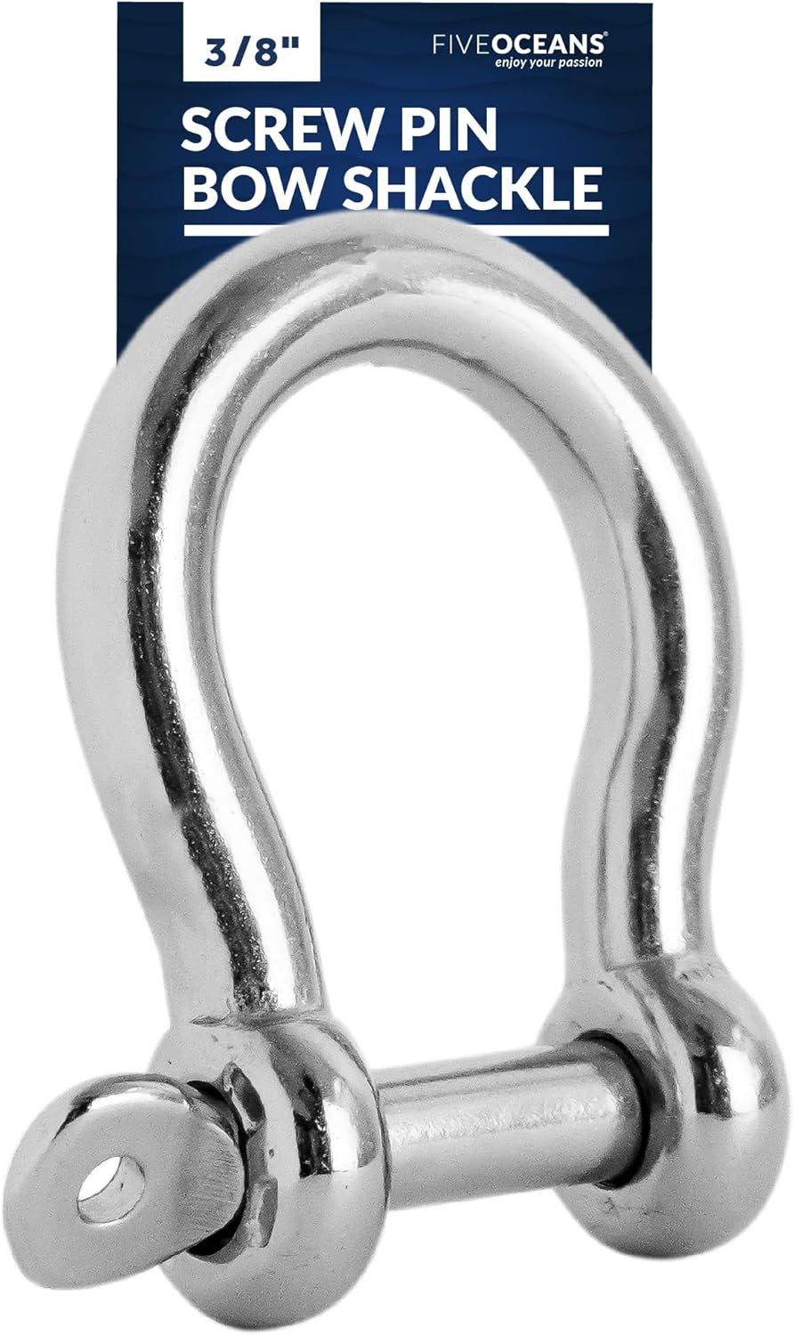 Five Oceans Screw Pin Anchor Bow Shackle, Heavy Duty 316 Stainless Steel, Self Locking with Captive Pin