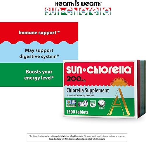 Miniatura 5 de Sun Chlorella Suplemento superalimento de algas verdes de 200 mg - Pared celular pulverizada - Clorofila, CGF, B12 activo, hierro, proteína, sin