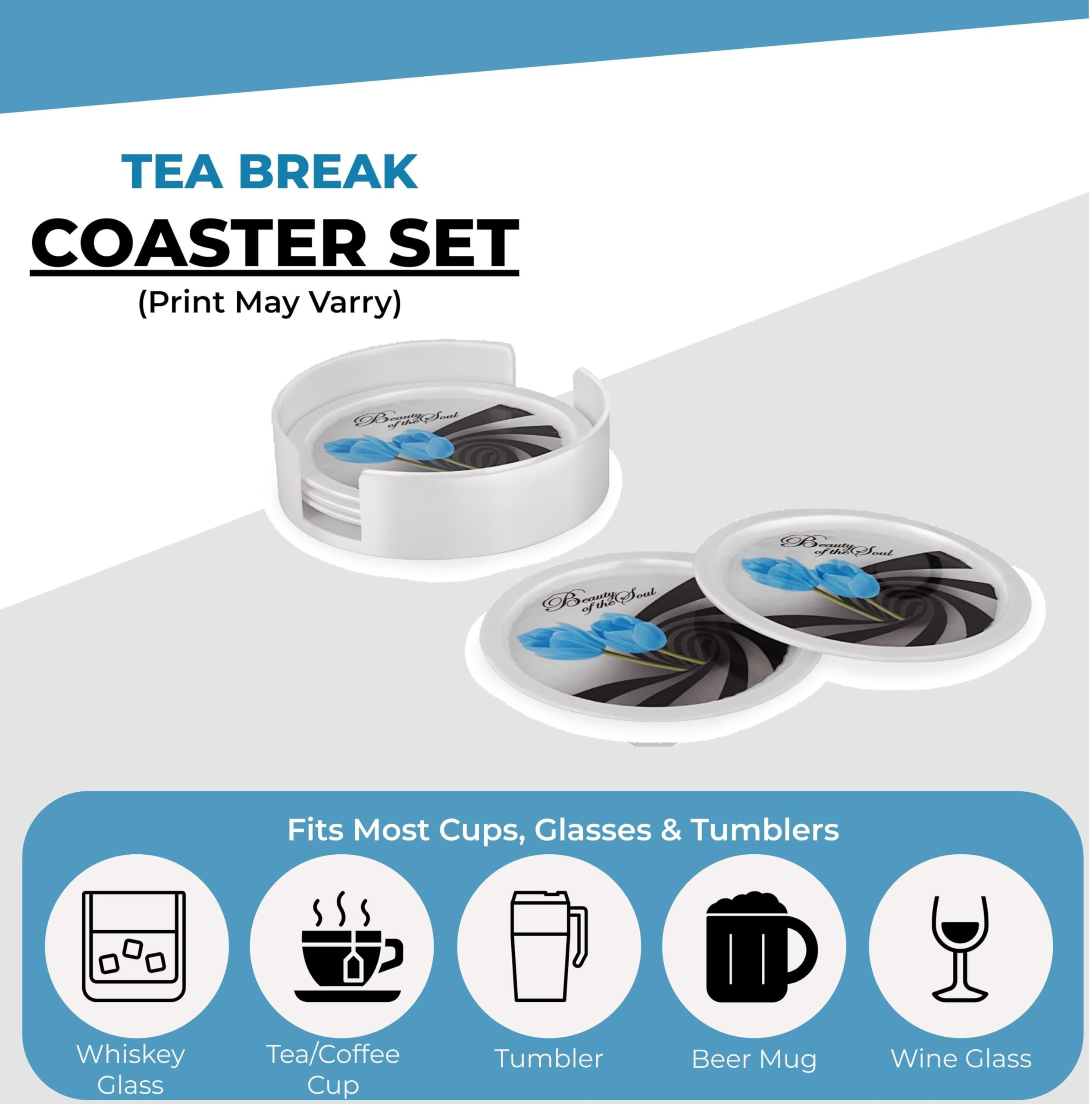 aaKaR - Tea Break Coaster -Printed Round Coaster with Stand - Set of 6 — Amazon image 5