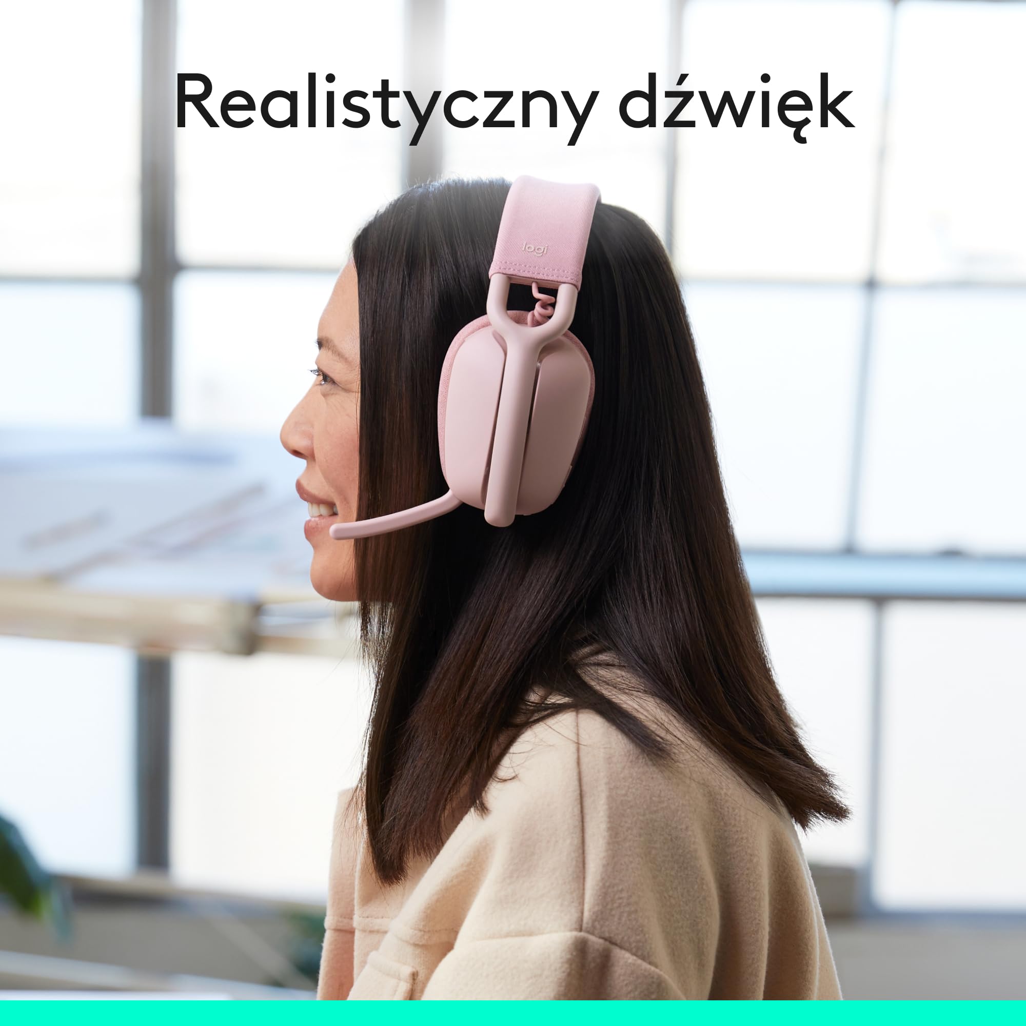 Logitech Zone Vibe 100 Lekkie bezprzewodowe słuchawki nauszne z mikrofonem z redukcją szumów, Zestaw słuchawkowy Bluetooth, dla Teams, Google Meet, Zoom i Mac/PC - Różowy