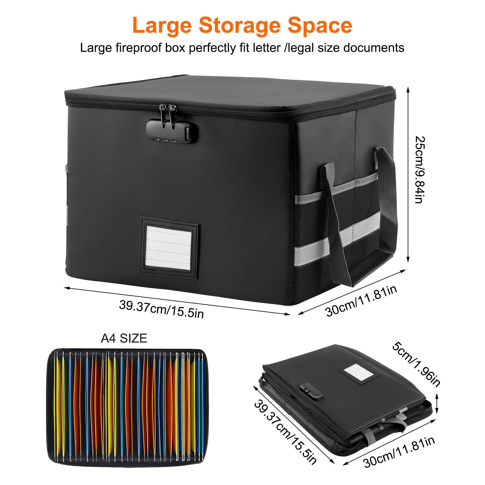 Fireproof Document Storage Box, Waterproof & Fireproof File Organiser with Lock, Portable Collapsible Design for Home Office - Image 3