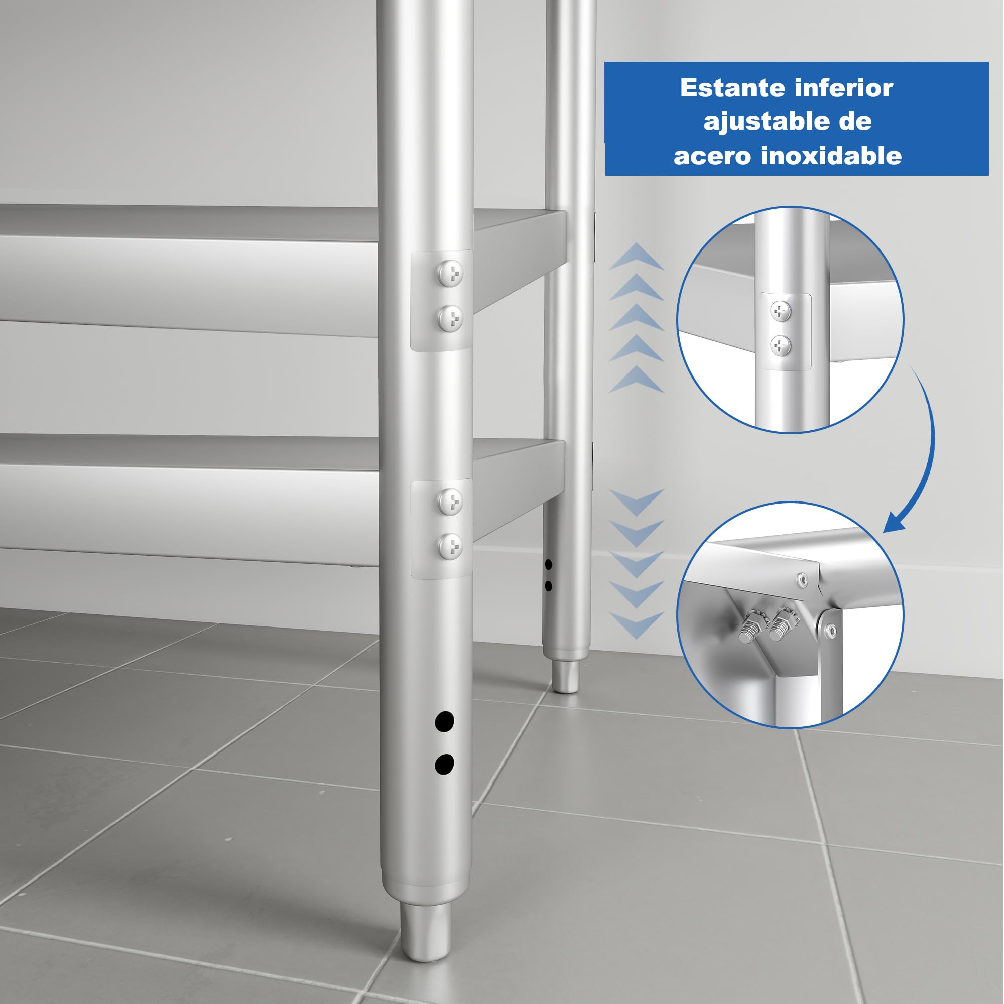 HARDURA Mesa de Acero Inoxidable 61x122 cm, Mesa de Trabajo para Cocina Comercial con Estante Inferior Ajustable y Salpicadero