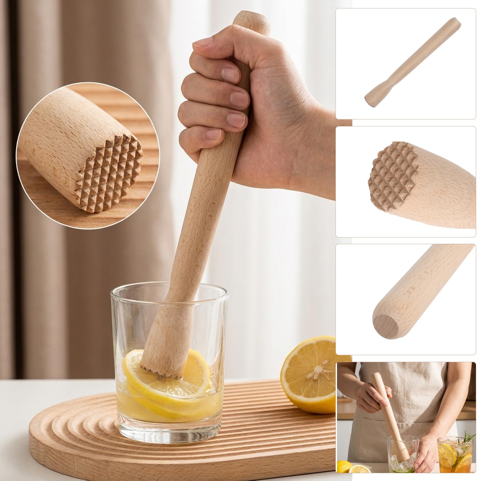 Tamper de Fermentación, Tamper Manual, Machacador de Madera, Tamper para Chucrut, Mortero de Madera, para Fermentar Kimchi, Chucrut Y Alimentos Fermentados