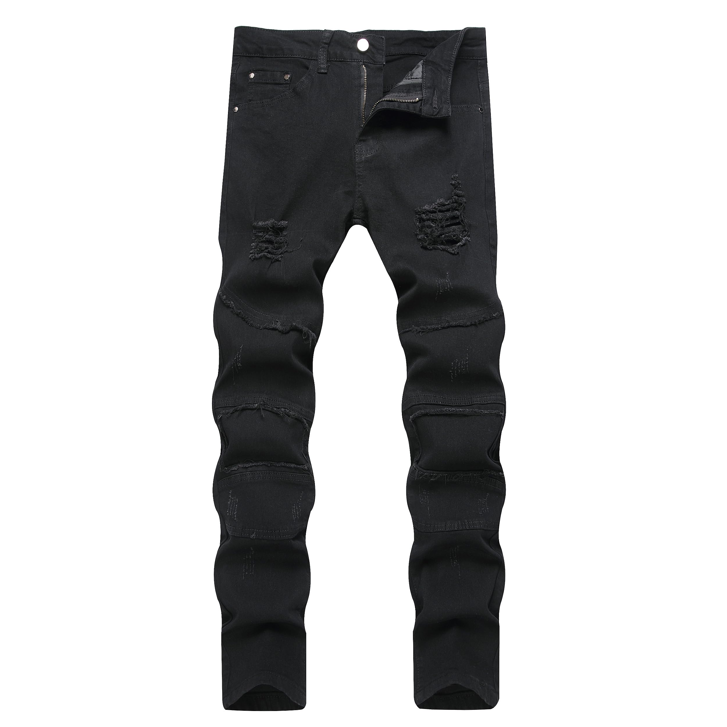 JUNBAOSSJUNBAOSS Men's Slim Fit Stretch Jeans Ripped Skinny Jeans for Men, Distressed Straight Leg Fashion Comfort Flex Waist Pants