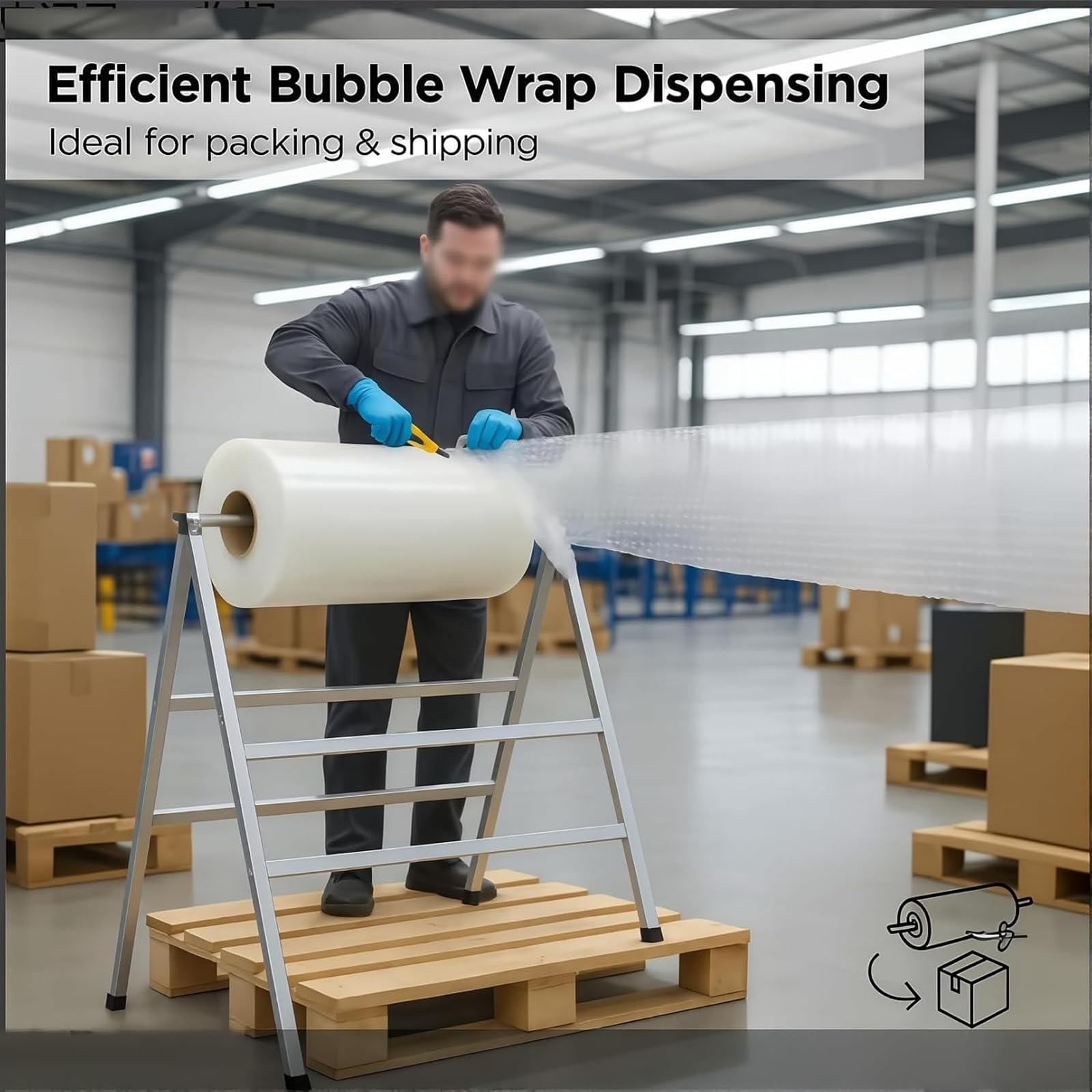 NGARY Dispenser Multiuso per Pluriball, Supporto Pieghevole per Pluriball con Clip di Sicurezza, Telaio Resistente alla Ruggine E Buona capacità di Carico per Imballaggi Commerciali 80cm
