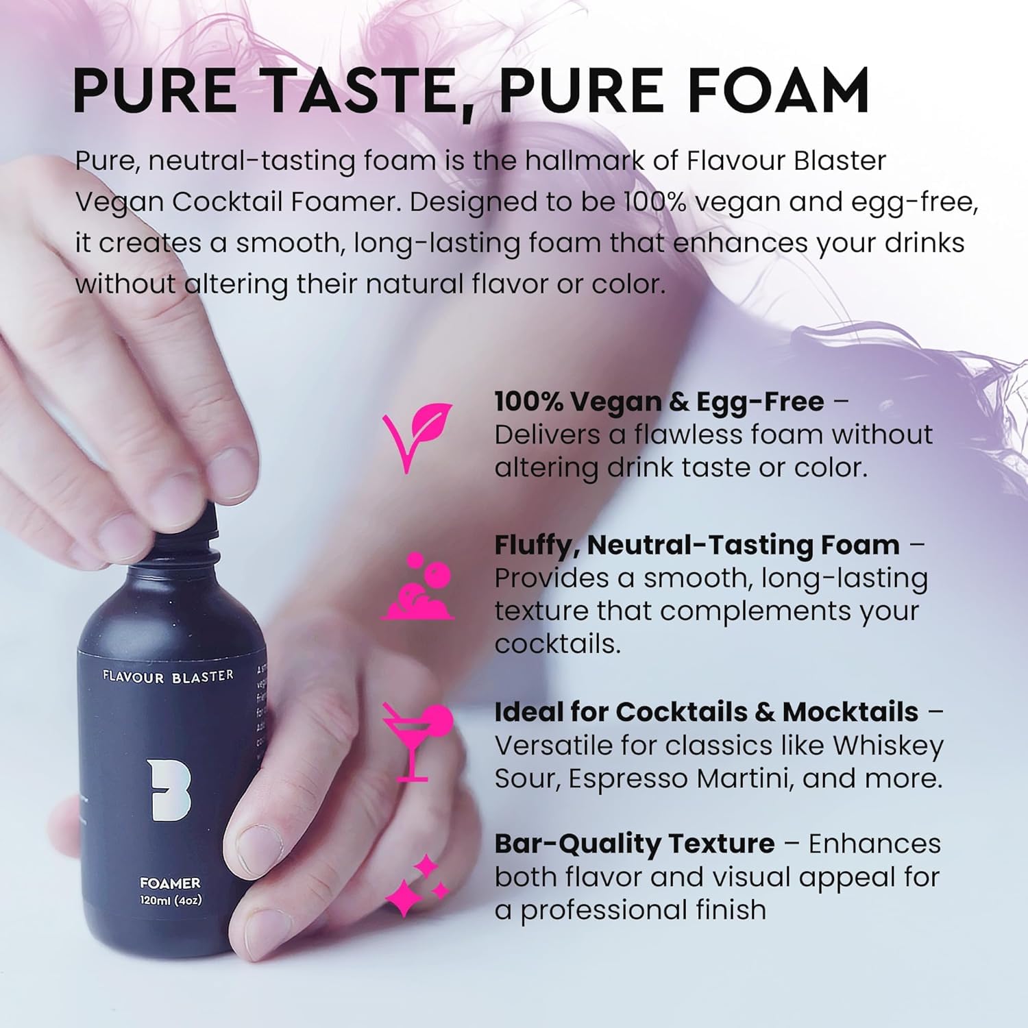 Flavour Blaster Schiuma per cocktail vegana, 120 ml (1 pezzo), aggiungi gocce al tuo shaker e crea facilmente bevande schiuma senza uova per cocktail e mocktail nei bar e a casa | Alternativa