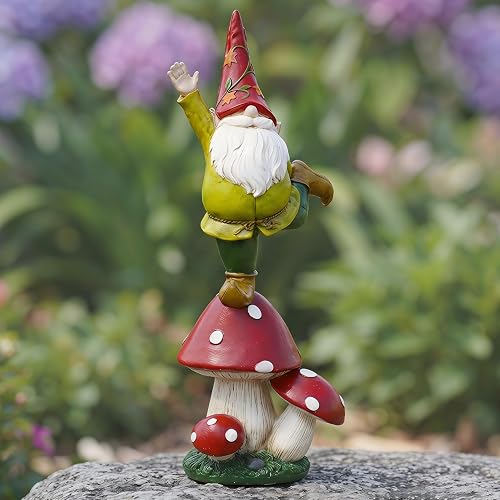 Topadorn 13" Yoga Garden Gnome on Mushroom, Hand-Painted Weatherproof Resin Statue, Whimsical Outdoor & Indoor Décor, Lucky Gift for Garden Lovers