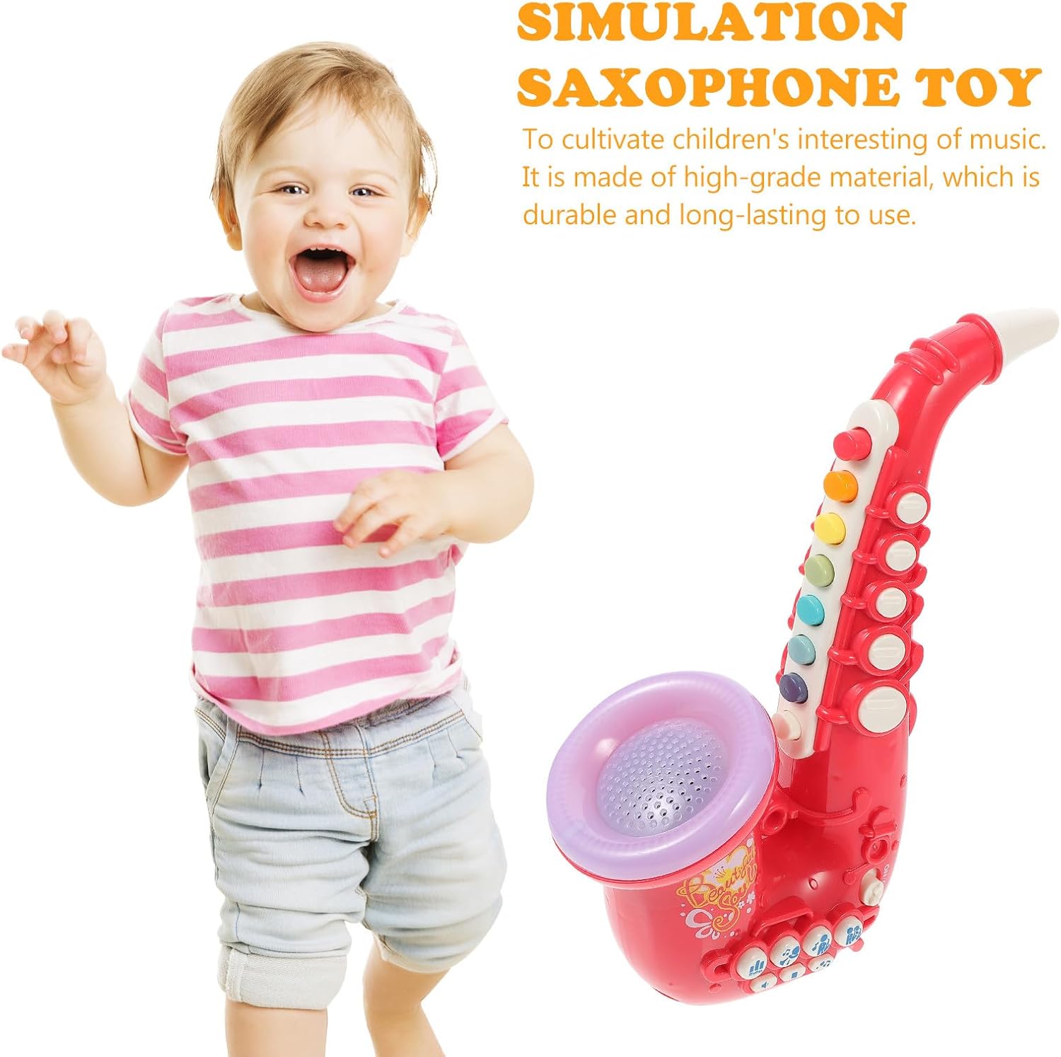 Uonlytech Educational Saxophone for Lightweight Plastic Musical Instrument Plaything with Smooth Surface Imitation Sax Design for Early Learning and Stage Performance Prop