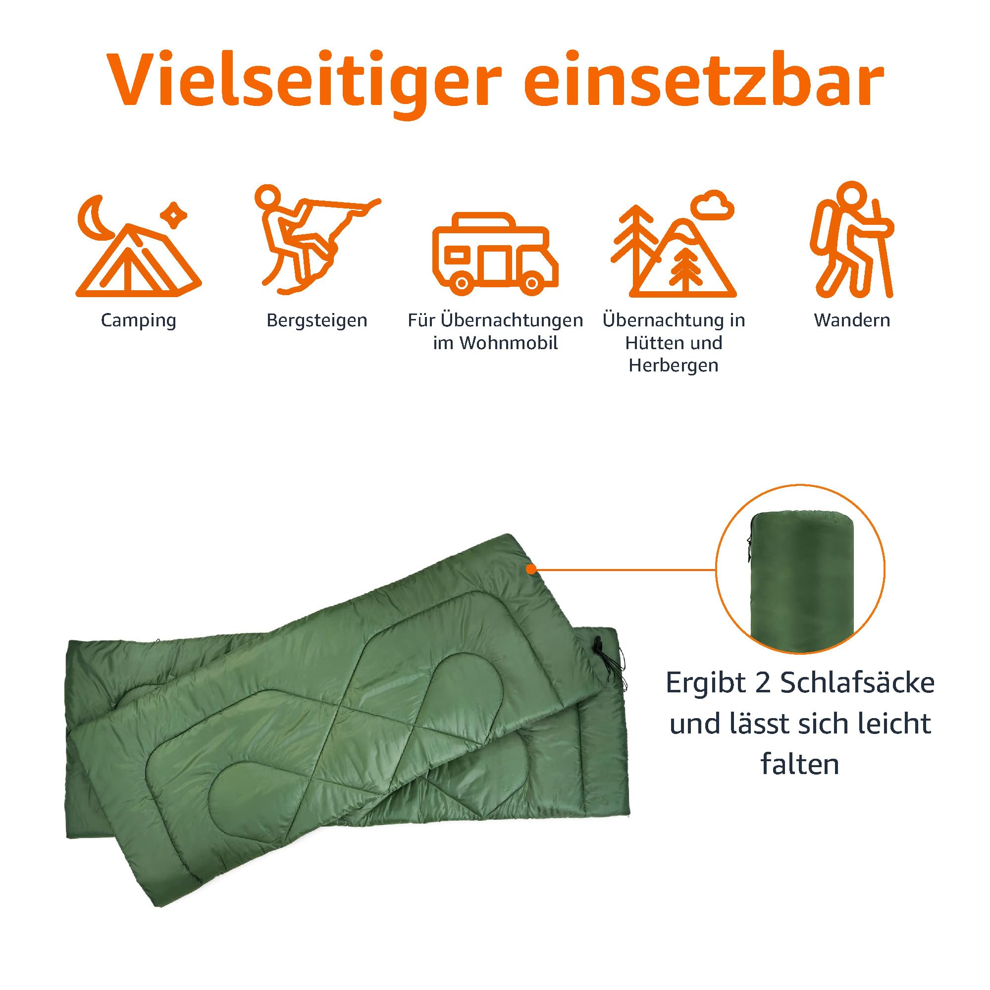 Amazon Basics Rechteckig Schlafsack für kaltes Wetter, zum Camping und Wandern, Queensize-Größe für Zwei Personen, Double, olivgrün