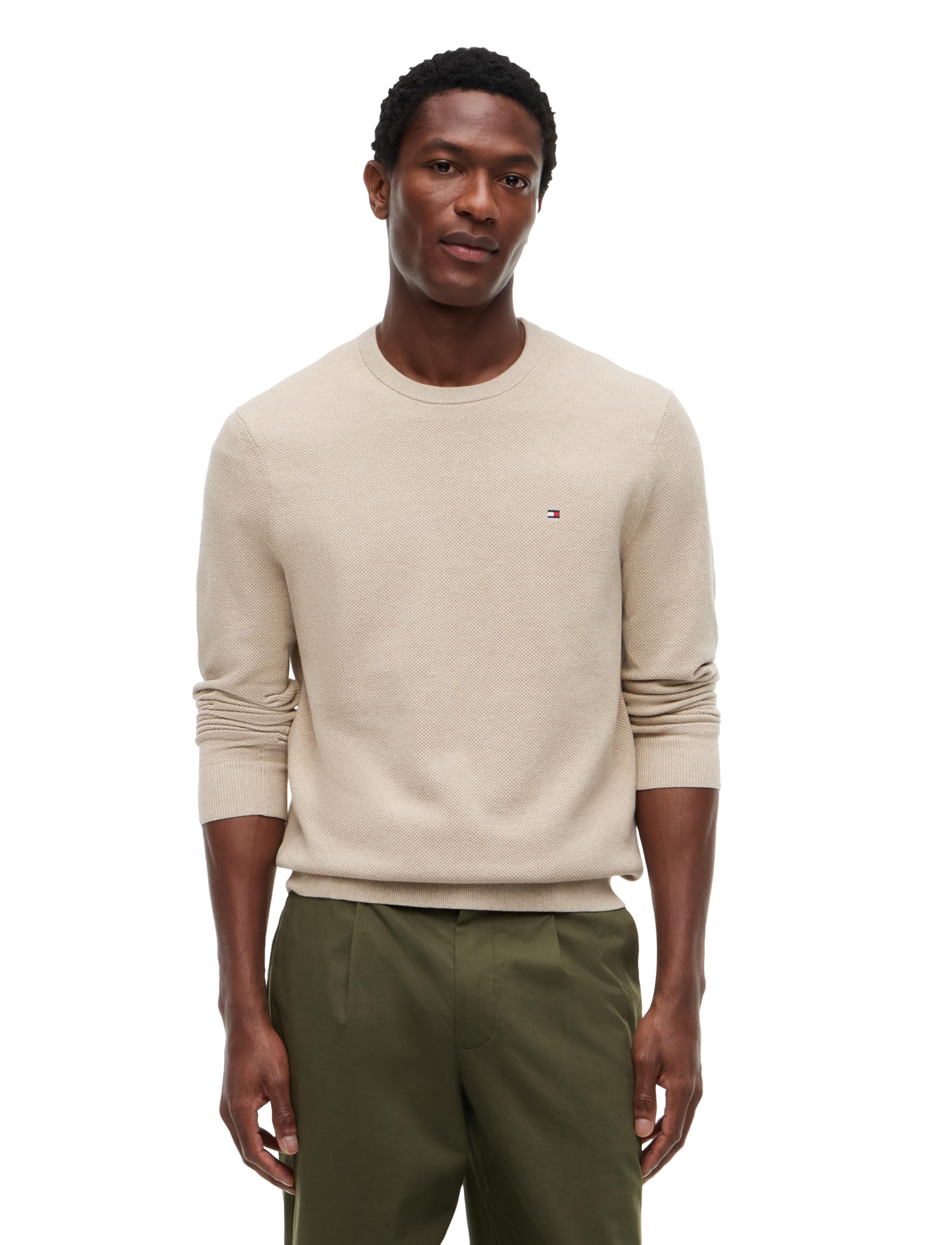 Men's Cotton Solid Structured Crewneck Sweater Pullover