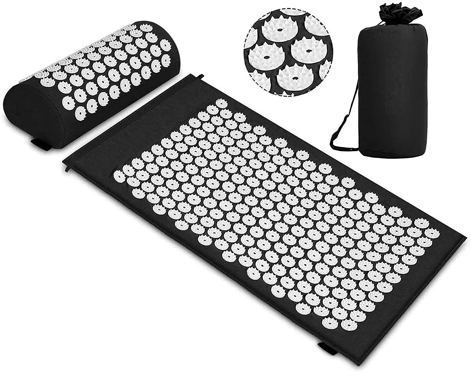 Angelkiss Kit d'acupression Tapis d'acupression avec coussin pour relaxation et massage apaisants, soulagement des maux de dos, maux de tête, cervicales, stress des troubles du sommeil à la maison, au