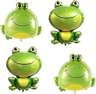4PCS Frog Balloons Decorations Large Green Frog Mylar Foil Balloons for Animal Frog Reptile Themed Birthday Baby Shower Party Decoration Supplies