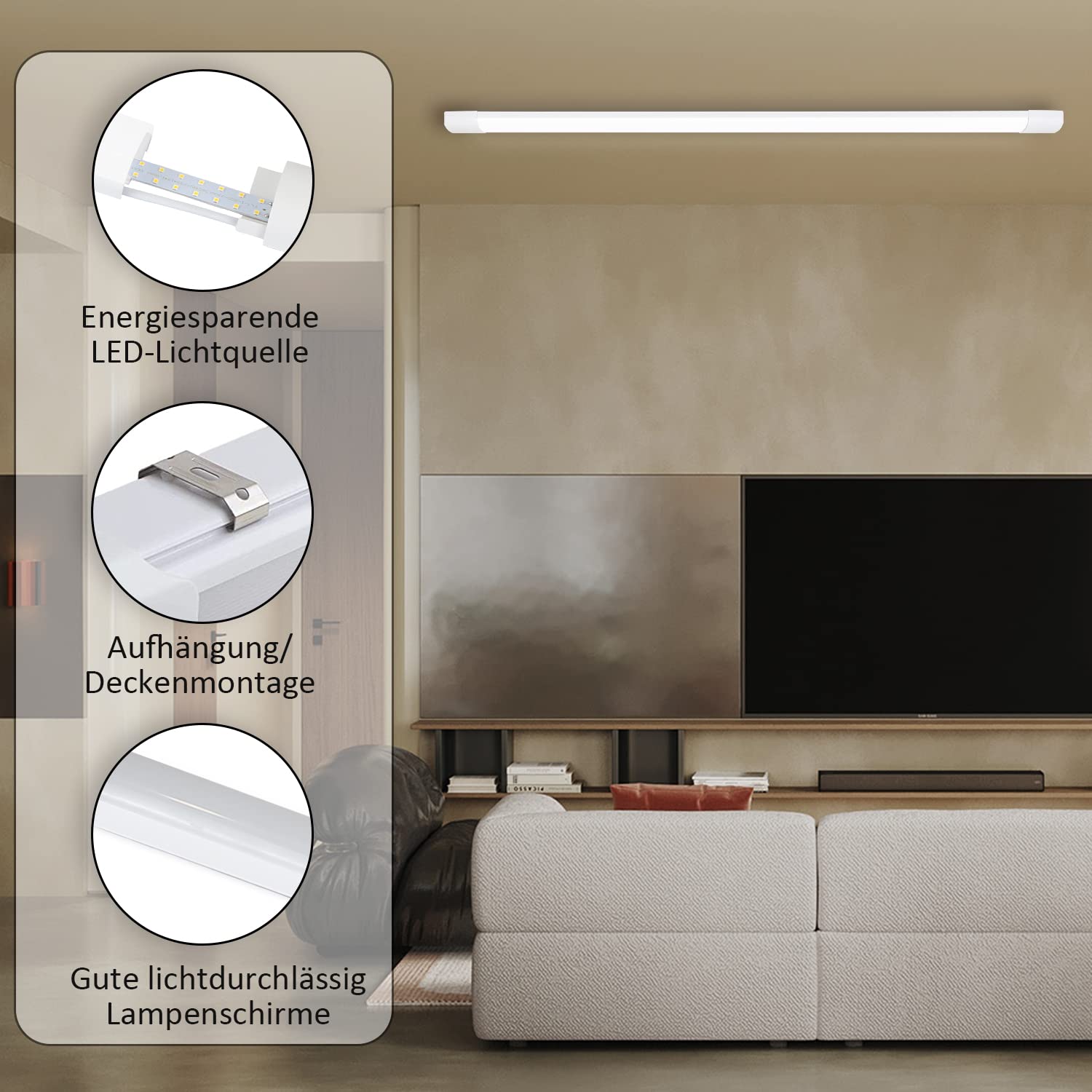 CBJKTX 4ER LED Deckenleuchte 120CM Deckenlampe 36W 3850LM Werkstattlampe