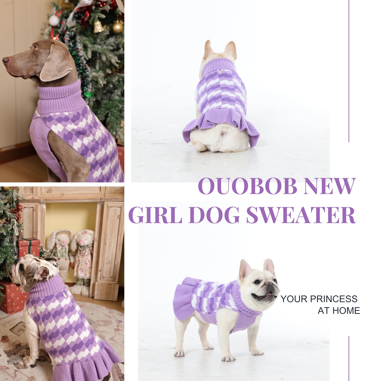 Maglione per cani XL, caldo maglione a collo alto per cani femmina, comodo abbigliamento invernale per cani femmine, ideale per Natale, Ringraziamento e freddo, viola