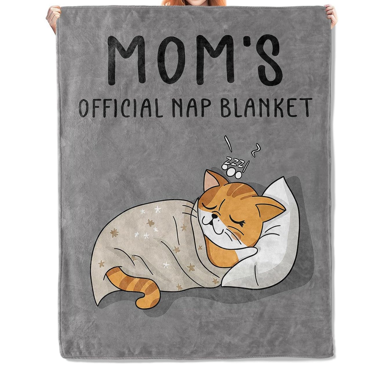 MEKLITRZ Flannel Blanket with Cat Pattern - Cozy Sofa Blanket for The Living Room, for Birthday, Christmas, Father's Day(Mom-Dark gray,100x130cm)