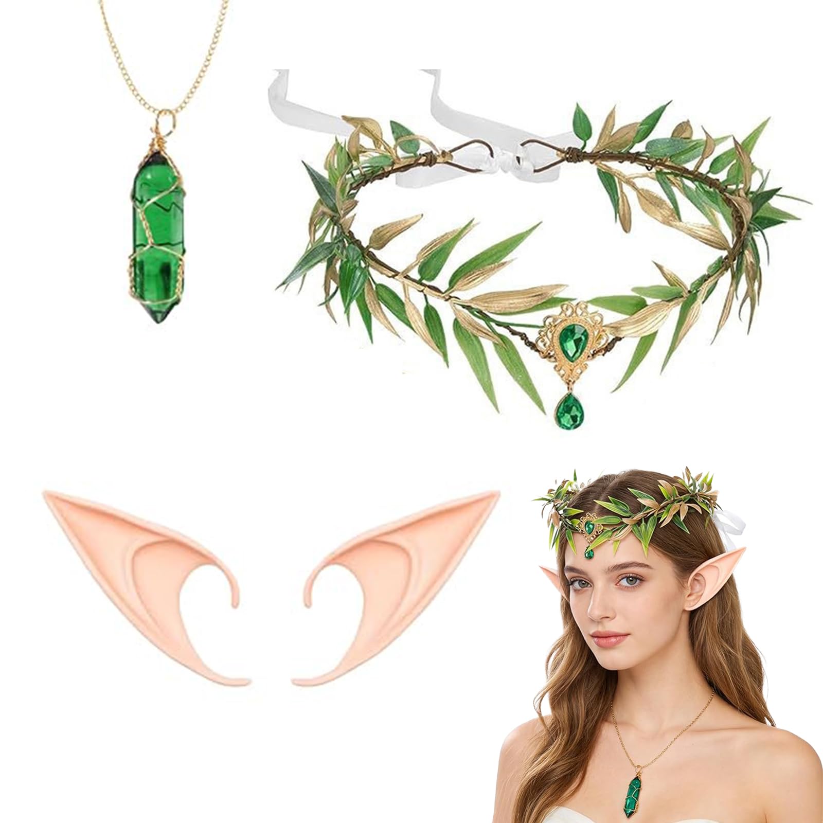 XZSKD 4 Pcs Renaissance Elf Costume, elf ears adult, elf costume, fairy ears, Anime Party Dress Up, Fairy Headpiece Accessories for Halloween Christmas