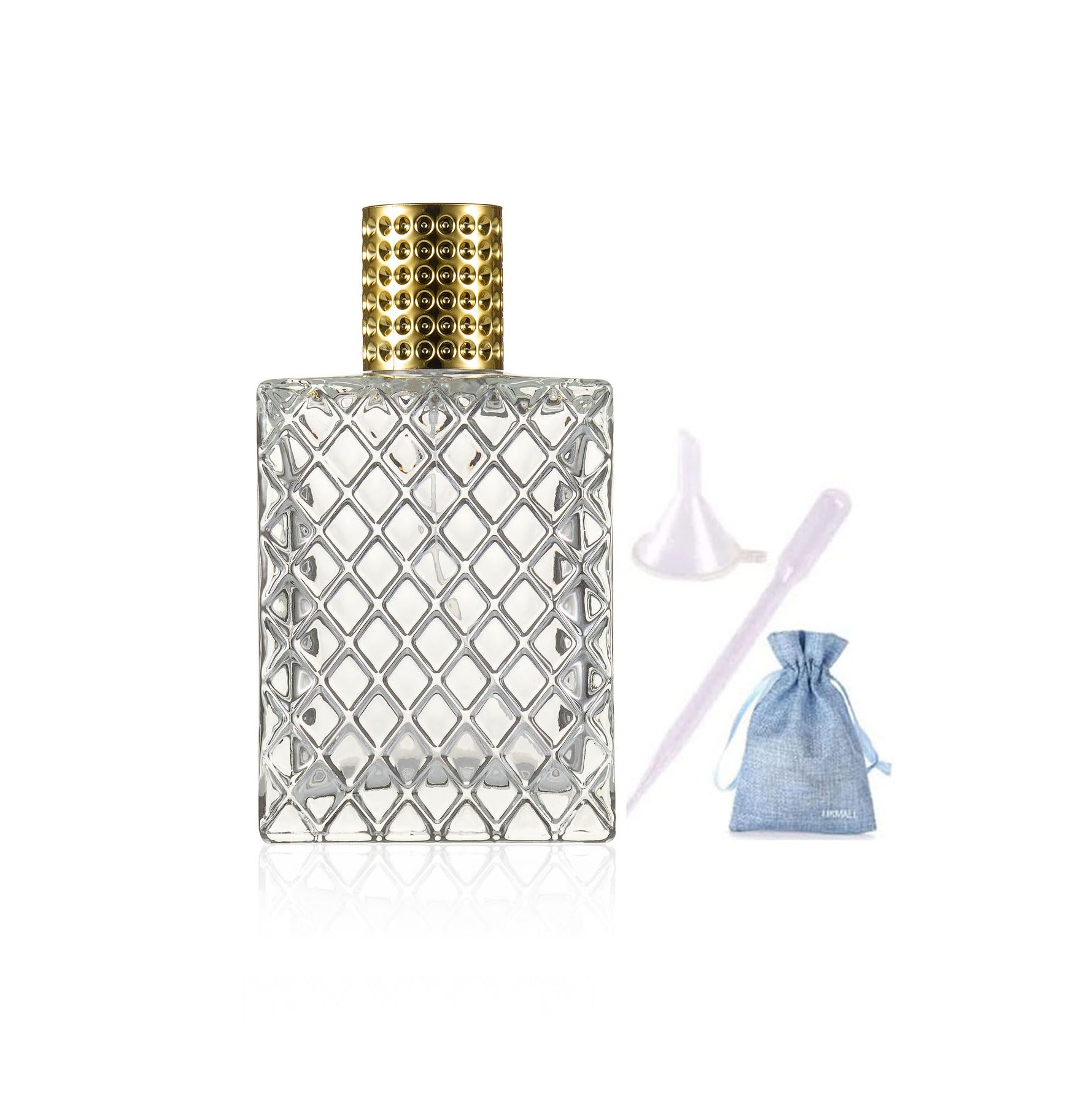 100ml/3.4Oz Clear Glass Fine Mist Atomizer,Portable Square Refillable Empty Perfum Spray Bottle Travel Atomizer Bottle Gold Cap