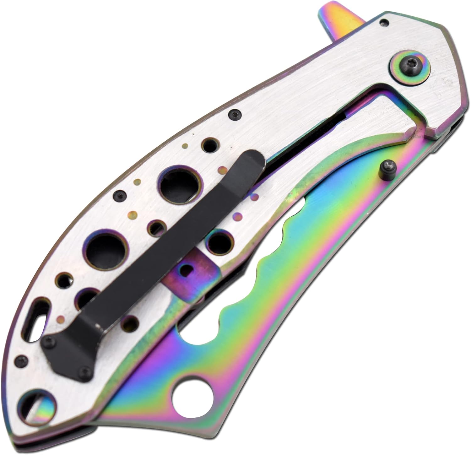 Snake Eye Tactical 12" Jumbo Huge Heavy Duty Ultra Smooth One Hand Opening Folding Pocket Knife Limited Edition Collectors Knife - Ideal for Recreational Work Hiking Camping (Rainbow)