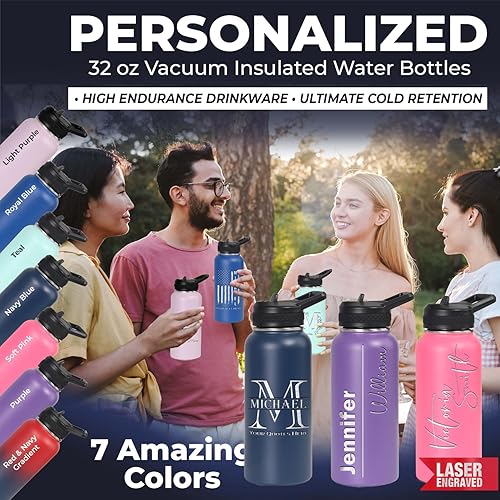 Miniatura 7 de iProductsUS - Botellas de agua personalizadas para papá de 40 onzas  32 onzas con pajilla, termo deportivo de acero inoxidable, regalo del día del