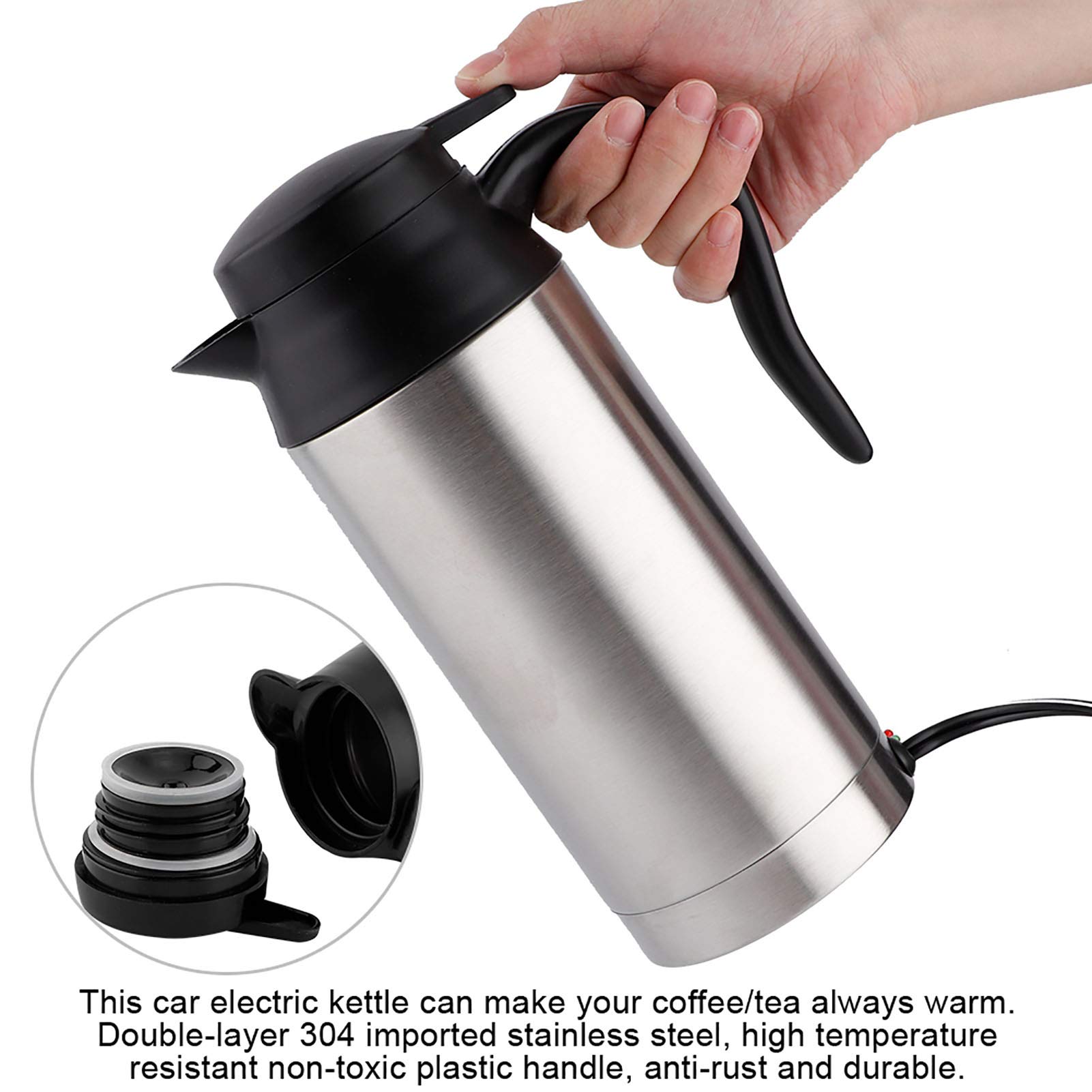 Tetera eléctrica de acero inoxidable de 750 ML para coche, reemplazo de té y café para termo, taza de calentamiento de agua, 12 V
