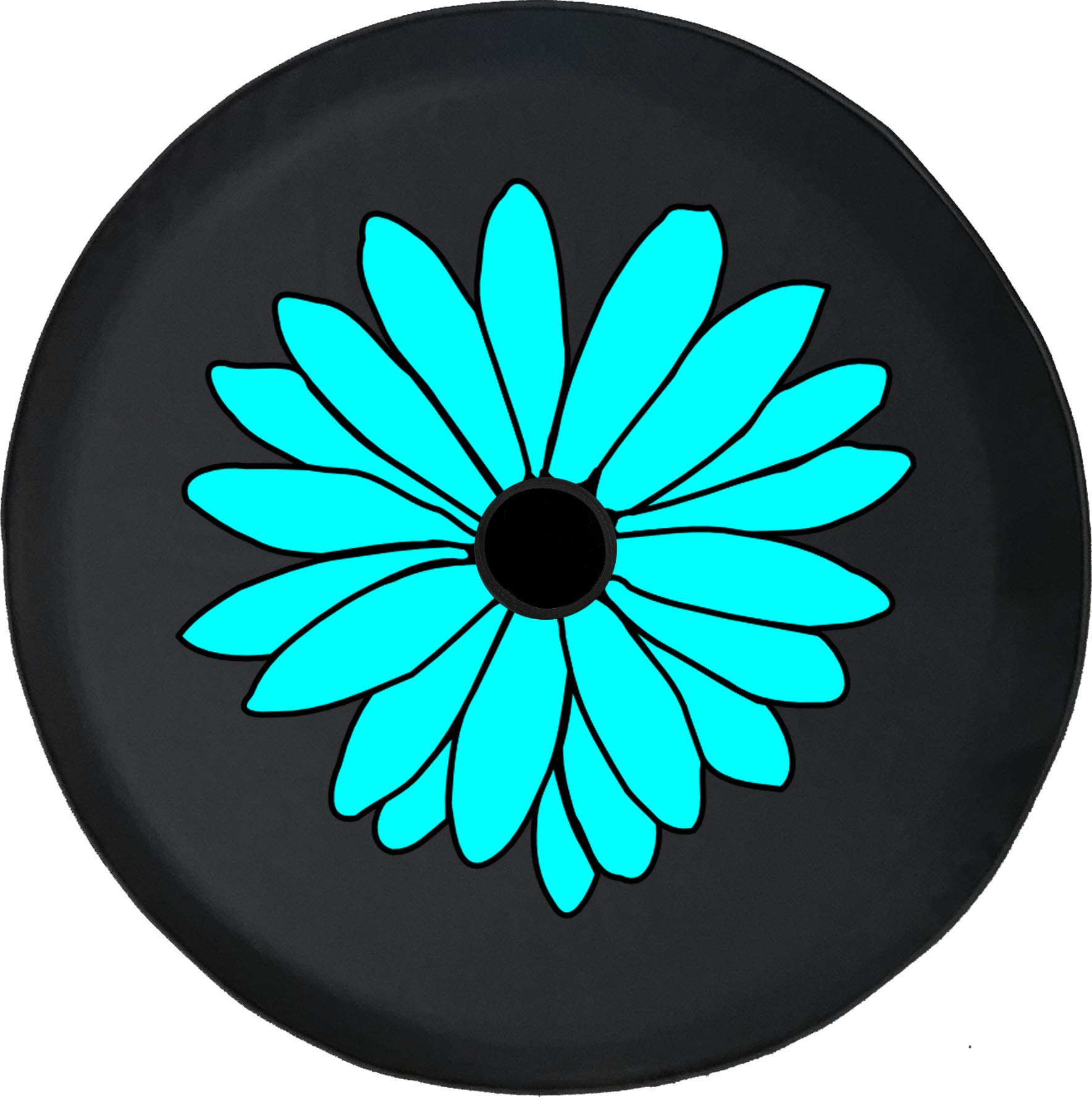 Sport Covers JL Spare Tire Cover Bright Teal Blue Flower 4x4 with Backup Camera Hole BUC (Fits: JL Accessories) Black Size 32 Inch with Grommets
