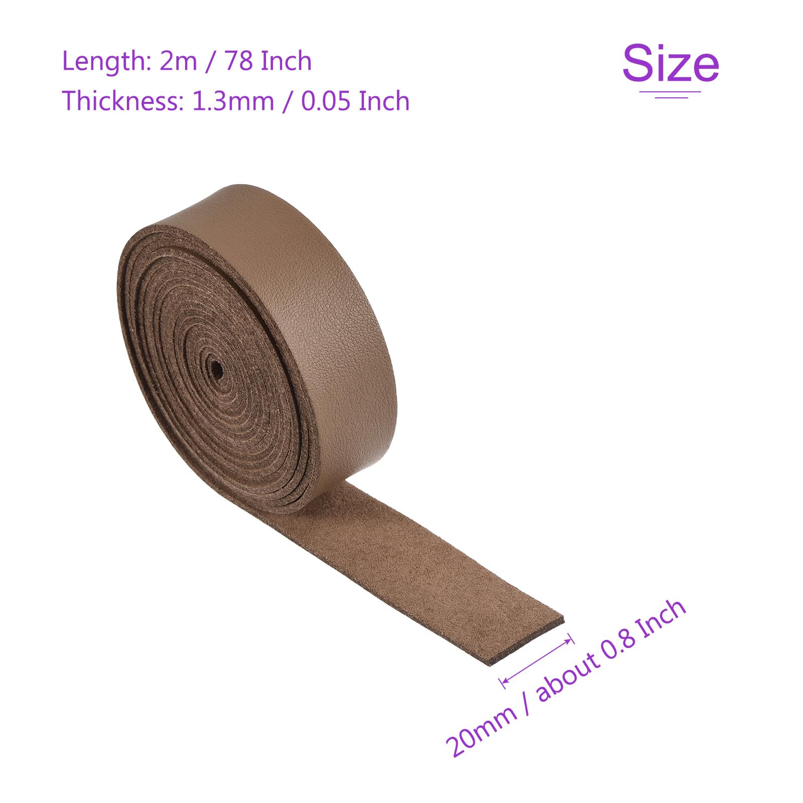 DMiotech Light Brown Faux Leather Strap 0.8 Inch Wide 78 Inch Long Flat Leather Belt Strip 1.3mm Thick Single Sided Cord for Arts Craft DIY Traction Ropes - Image 3